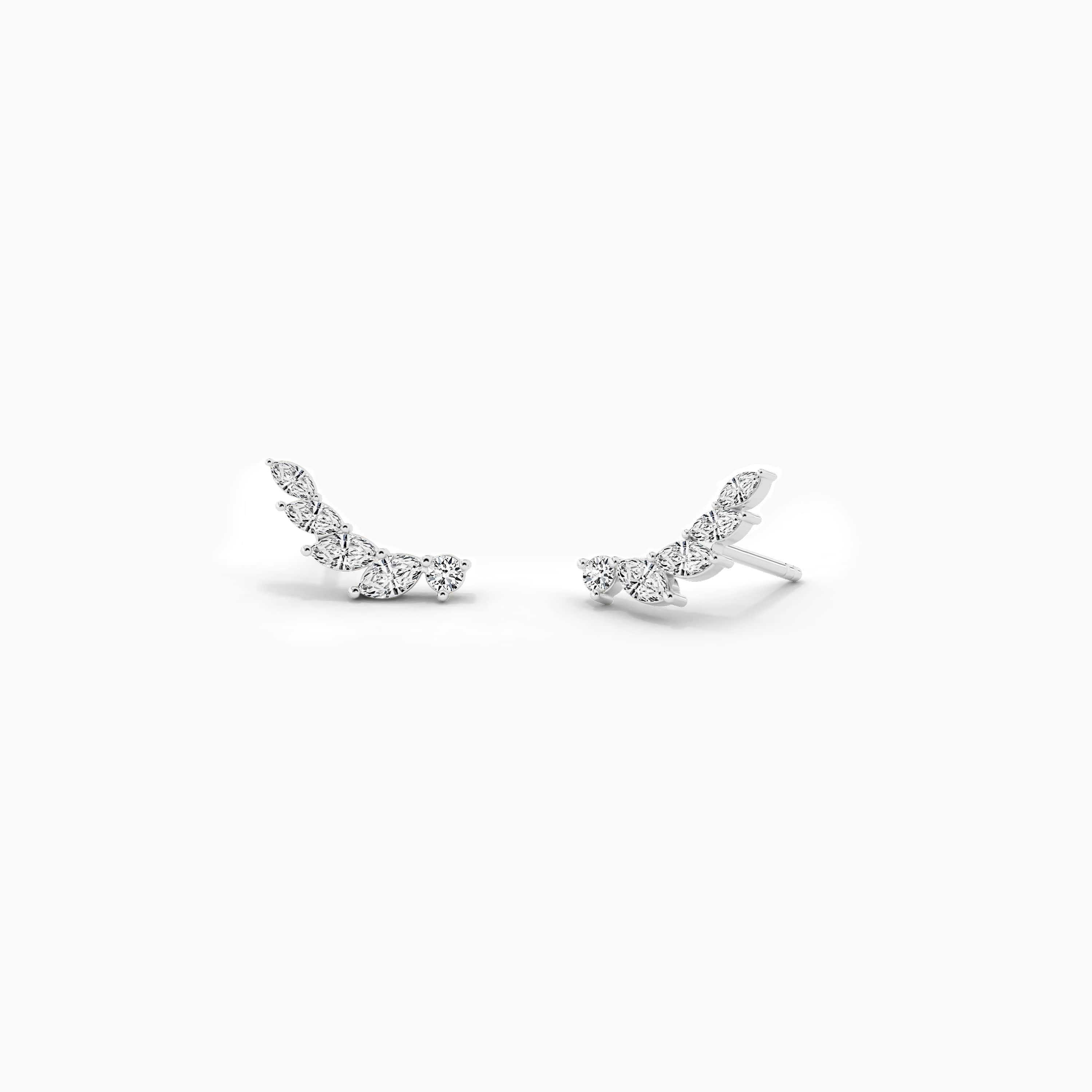 curved bar diamond earring white gold 