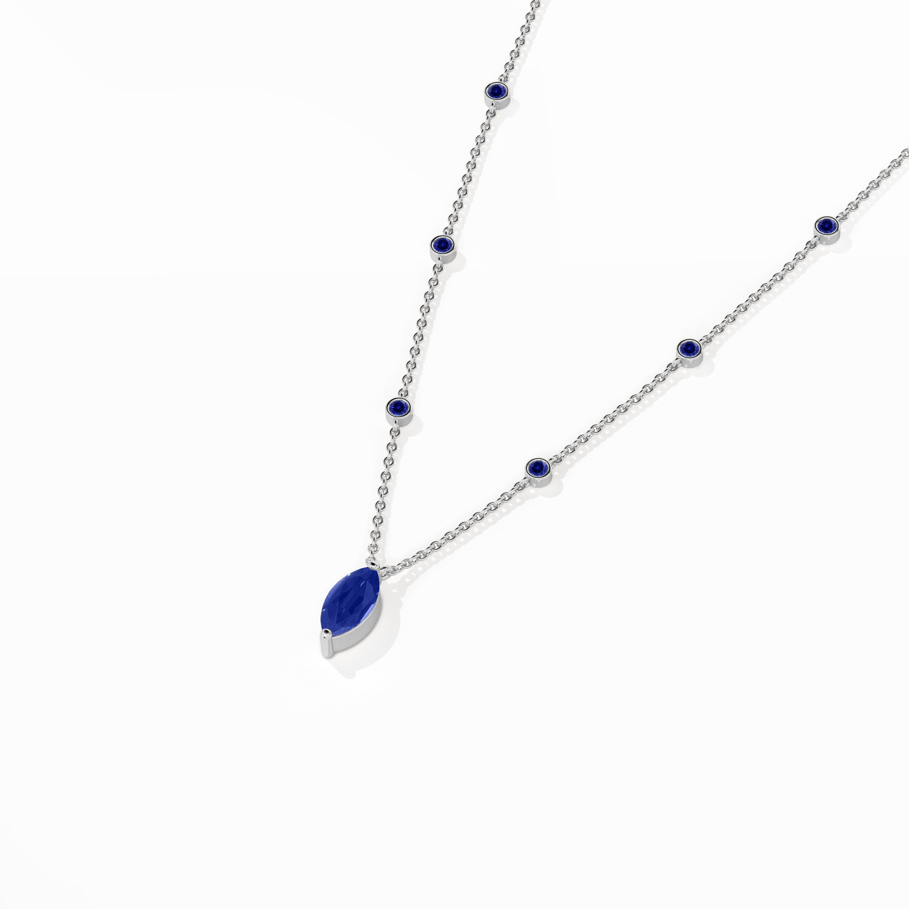 White Gold Station Necklace in Blue Sapphire Diamond