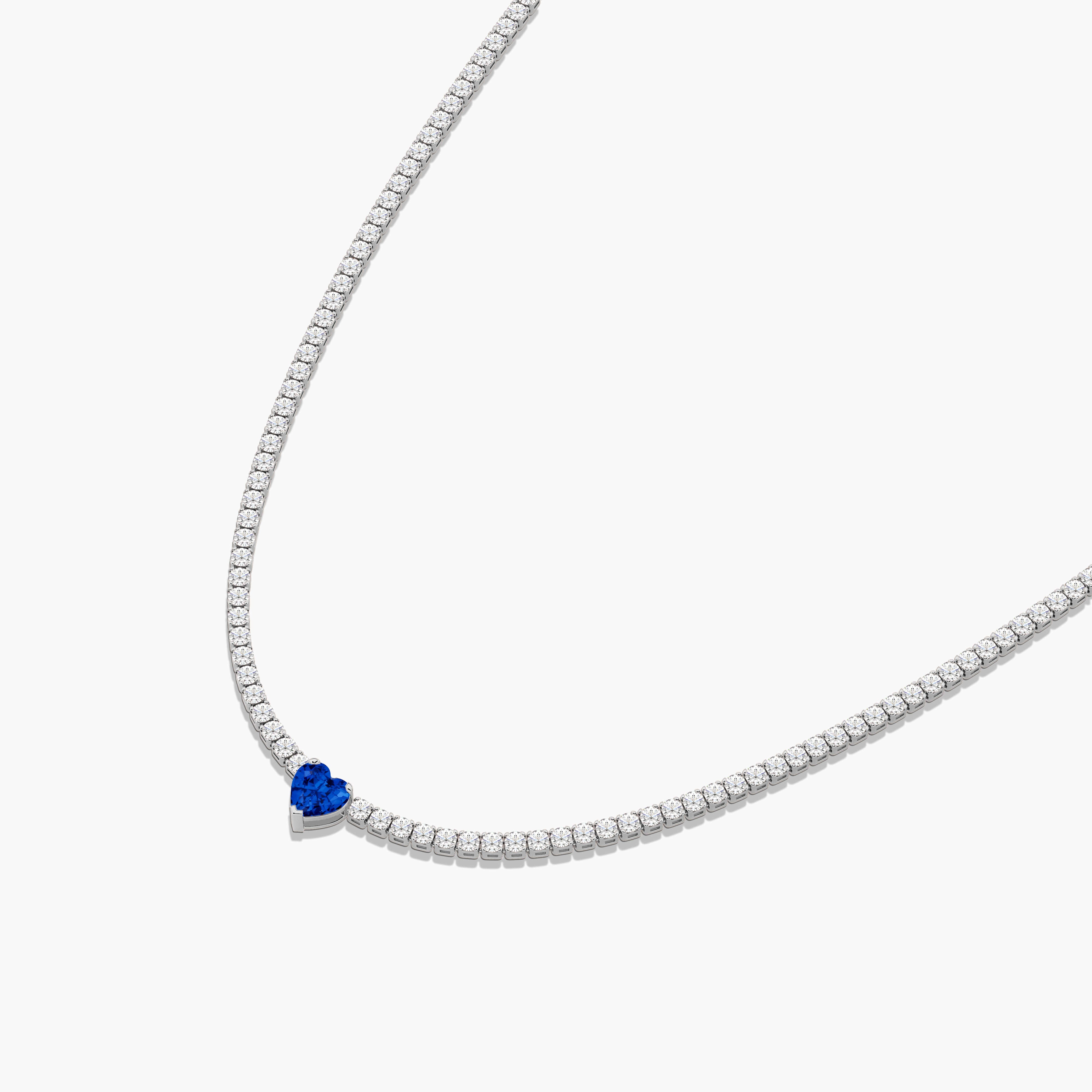 Blue Sapphire Solitaire with Diamond Tennis Necklace