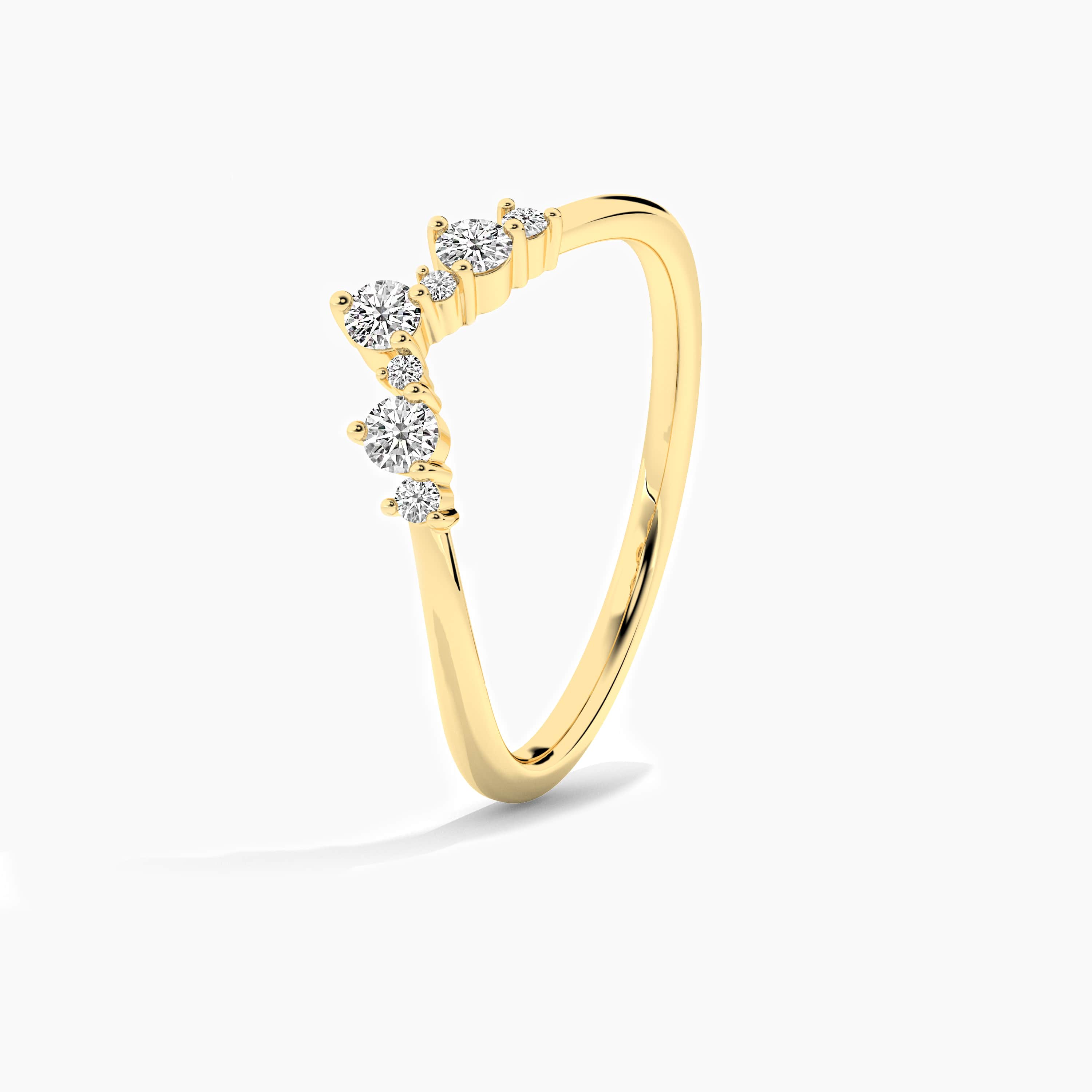 yellow gold round diamond curved ring 