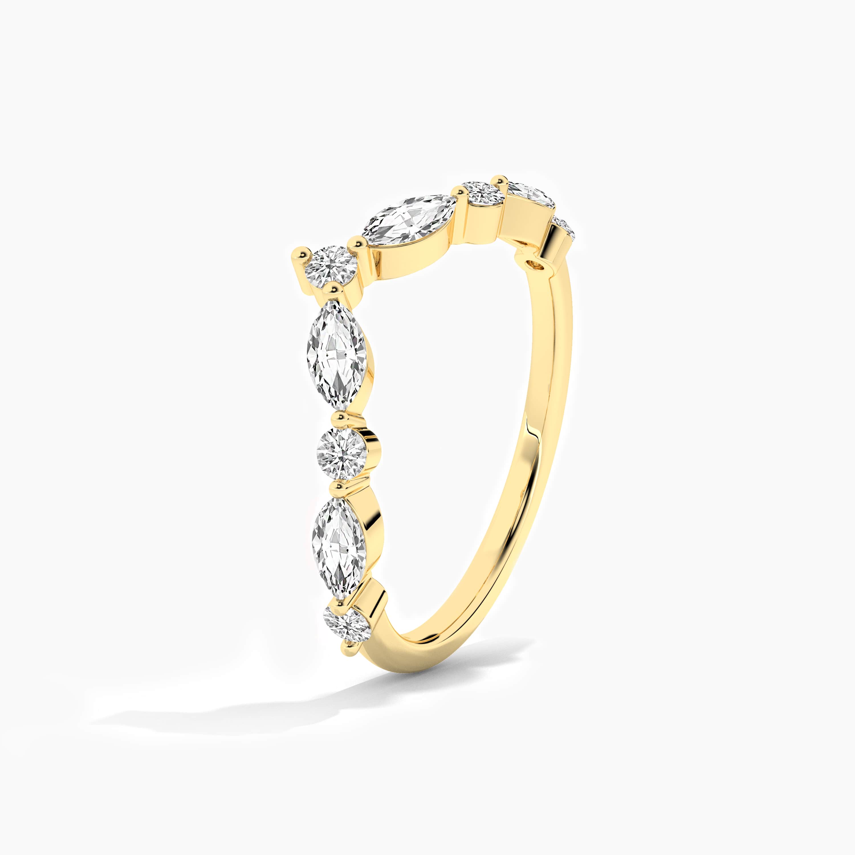 yellow gold moissanite diamond curved ring 