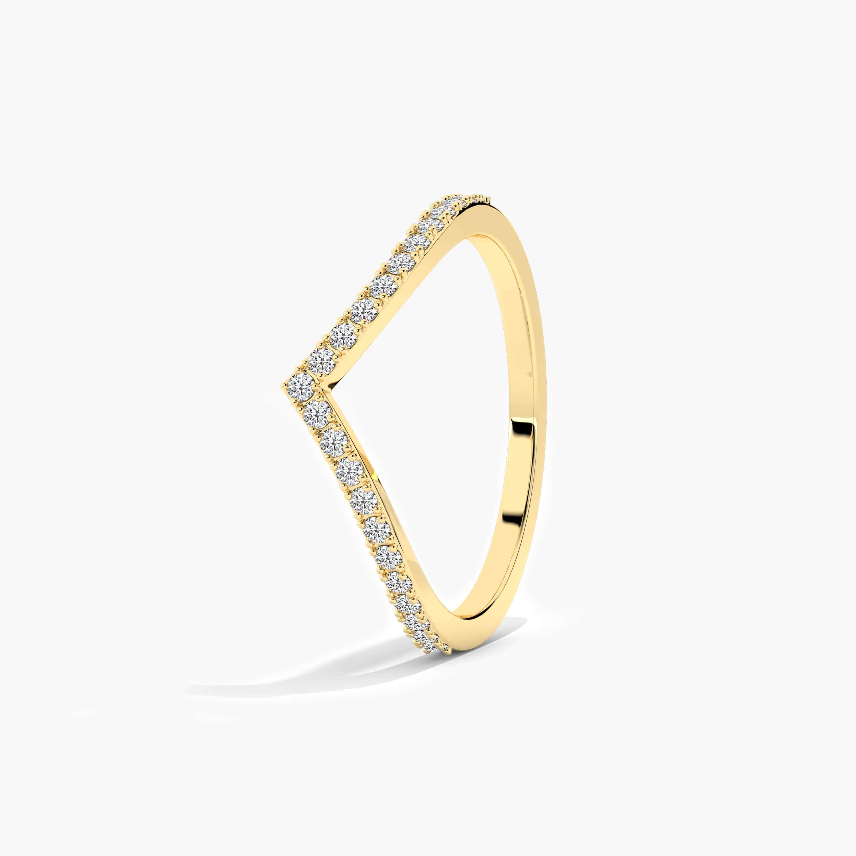 moissanite diamond curved ring in yellow gold 