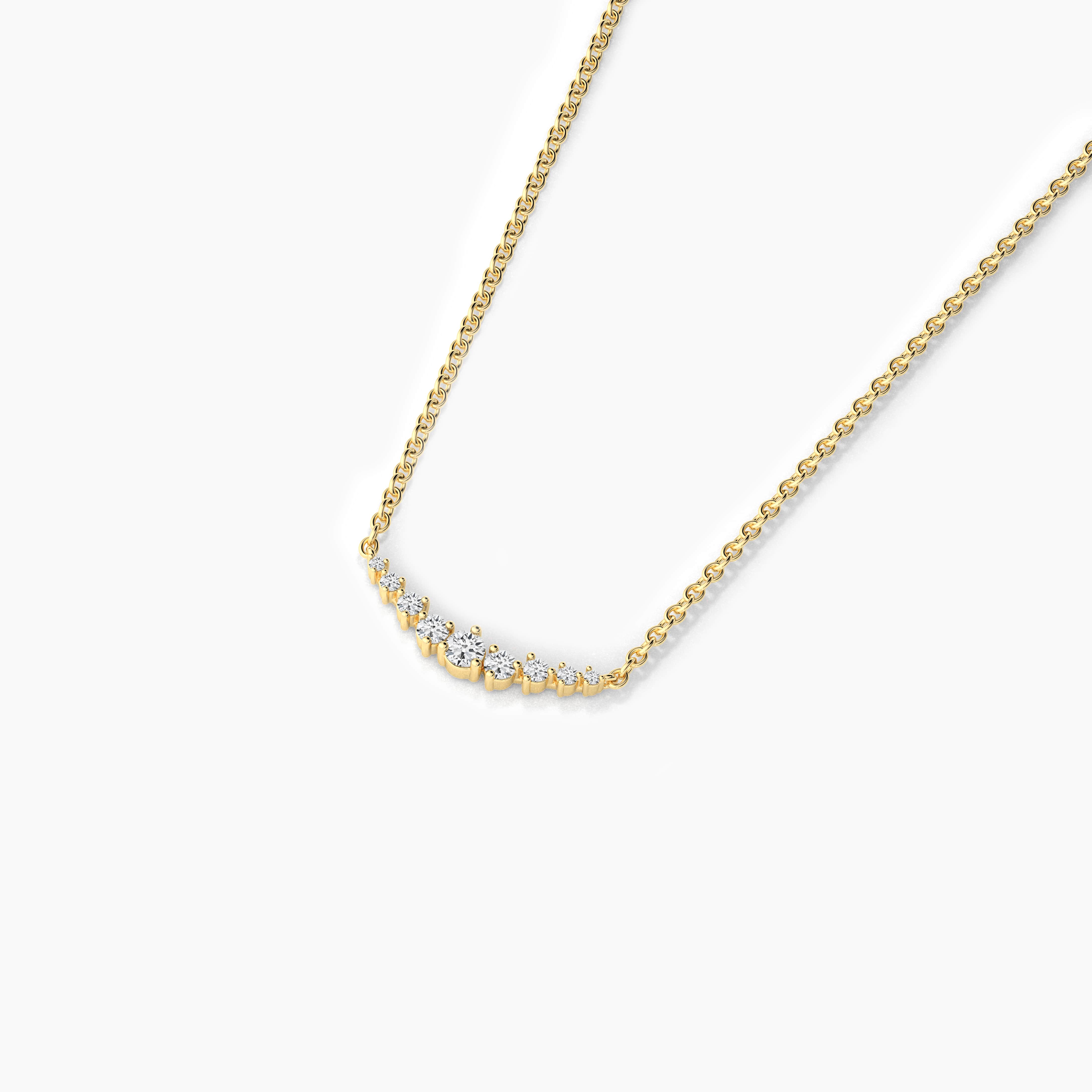 Round Shape Moissanite Diamond Curved  Necklace In Yellow Gold 