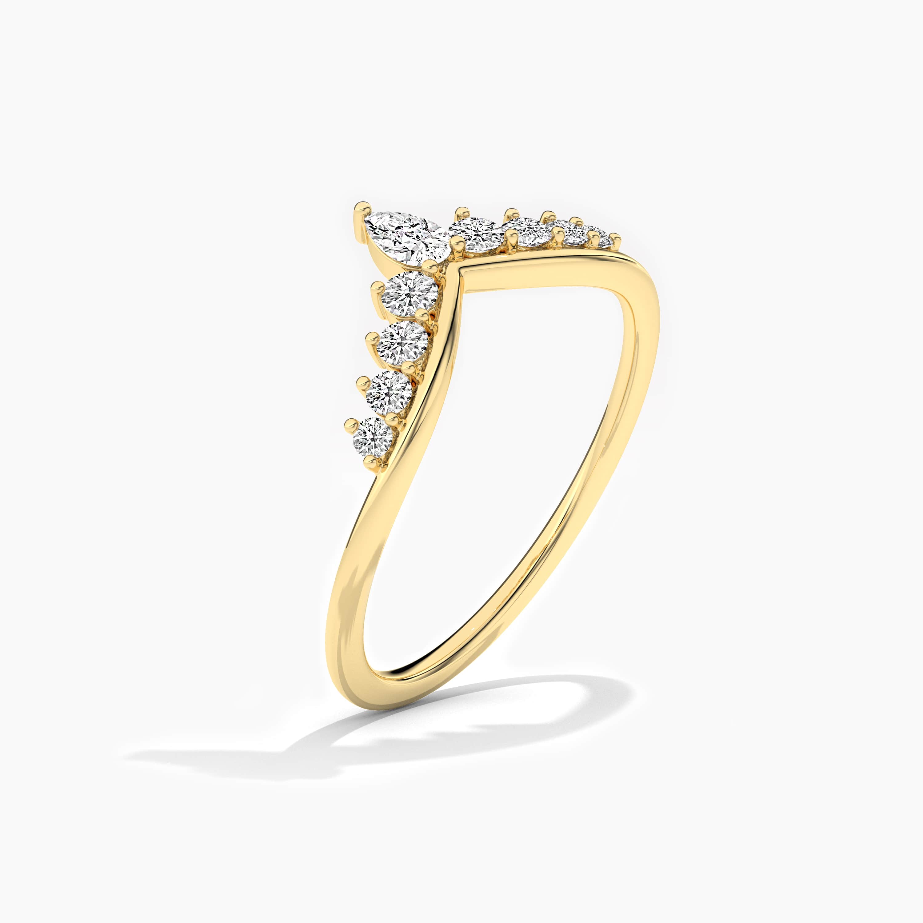 yellow gold moissanite diamond curved ring 