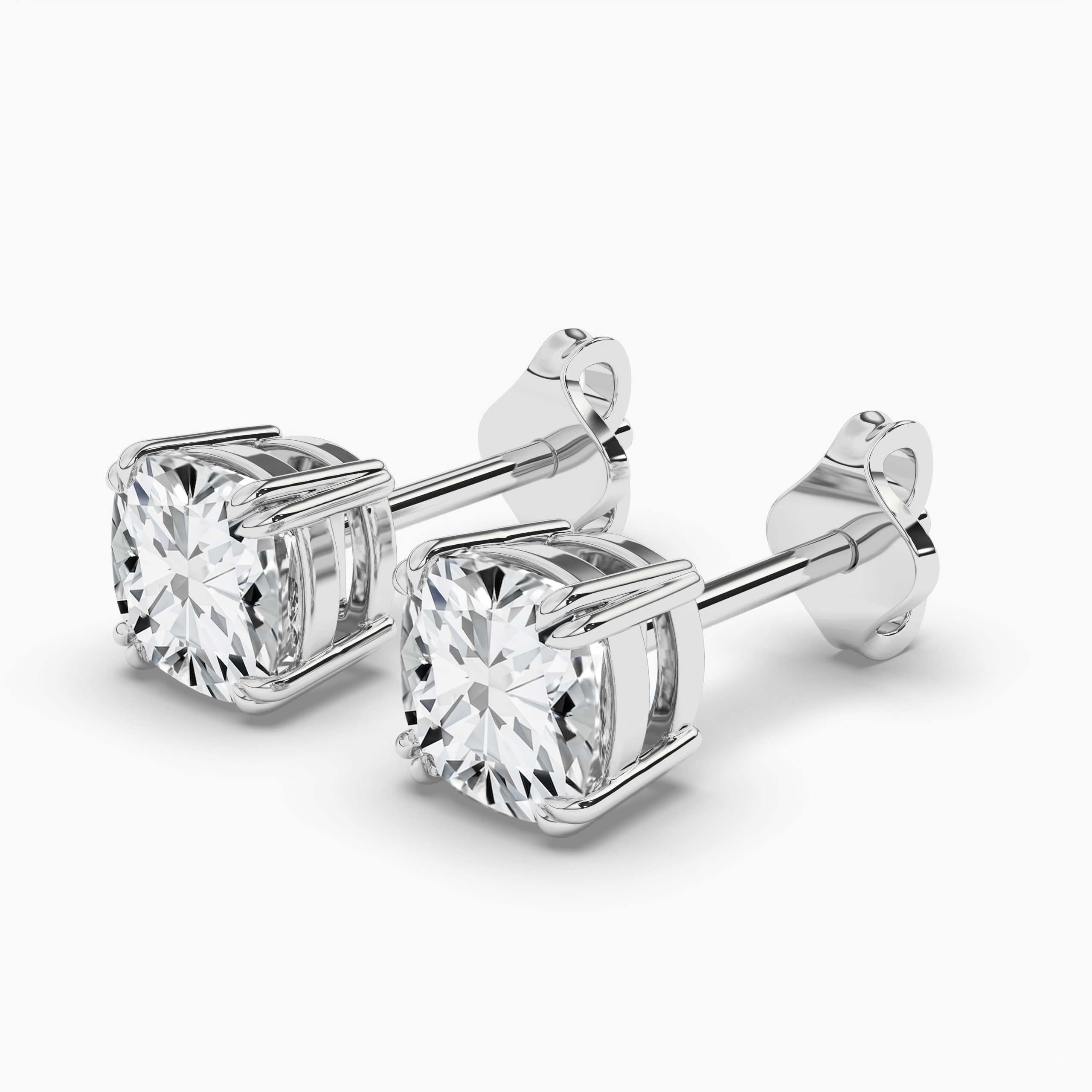 Natural Diamond Stud Earrings Cushion White Gold