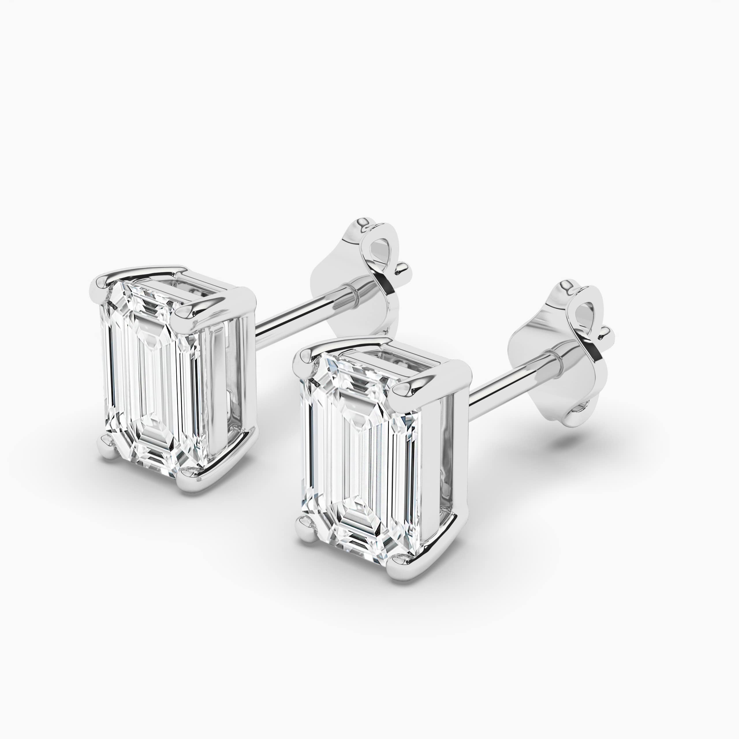 Emerald-Cut Lab-Created Diamond Solitaire Stud Earrings in  White Gold