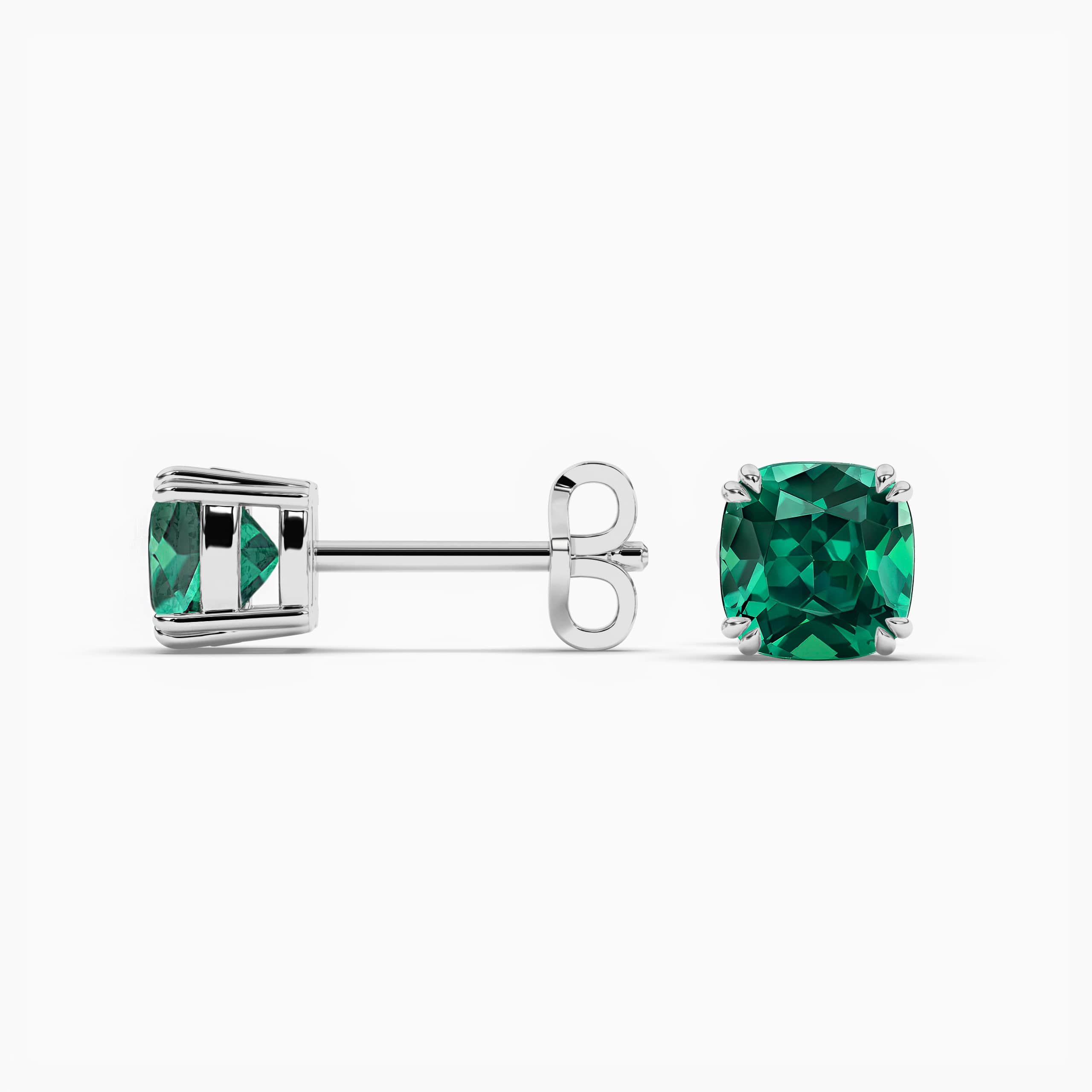 Cushion shape Natural Emerald Stud Solitaire Earrings in Gold