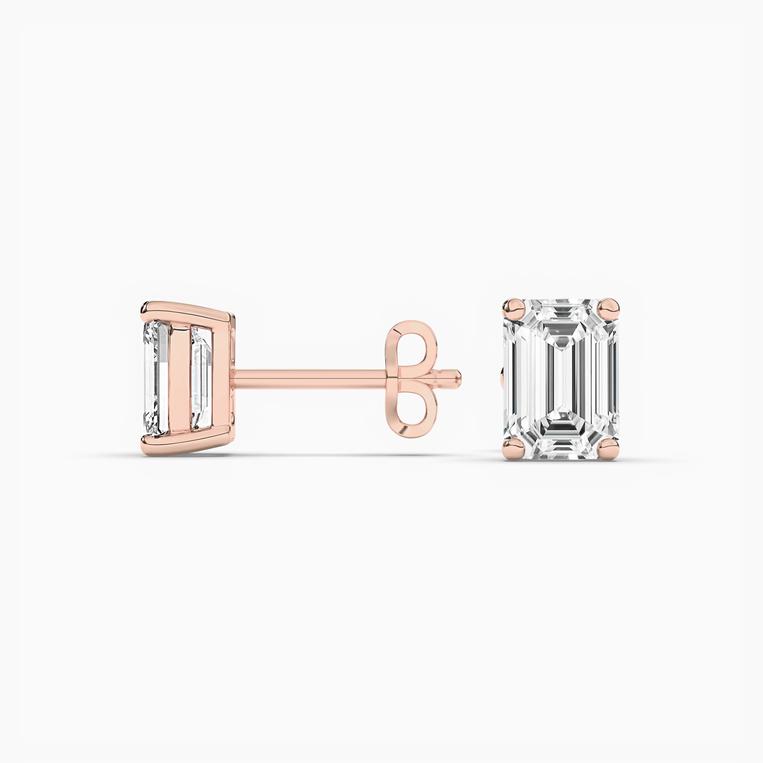 Emerald Cut Lab Grown Diamond Studs In Rose Gold