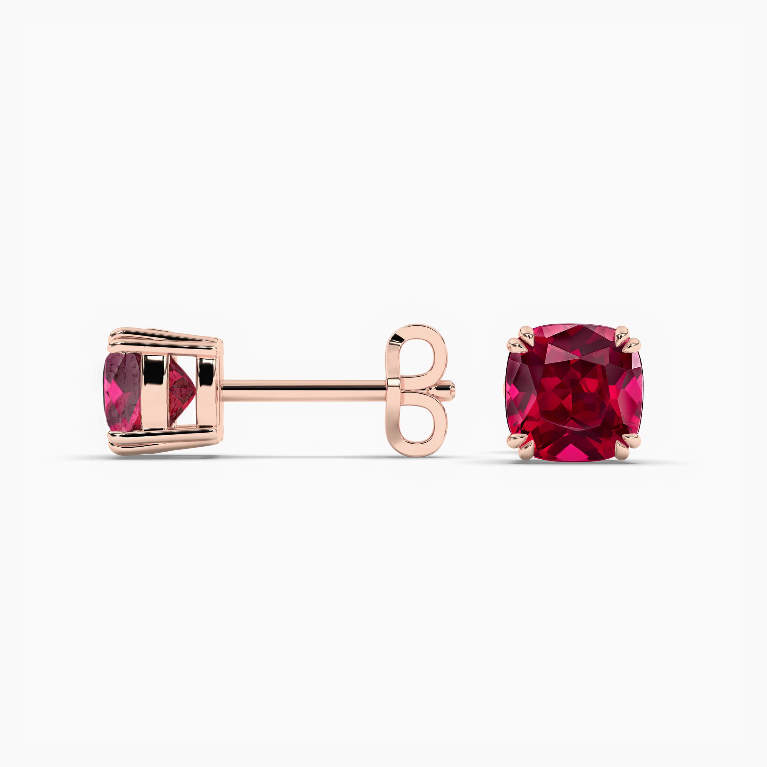 Cushion-Cut Lab-Created Ruby Stud Earrings in Rose Gold