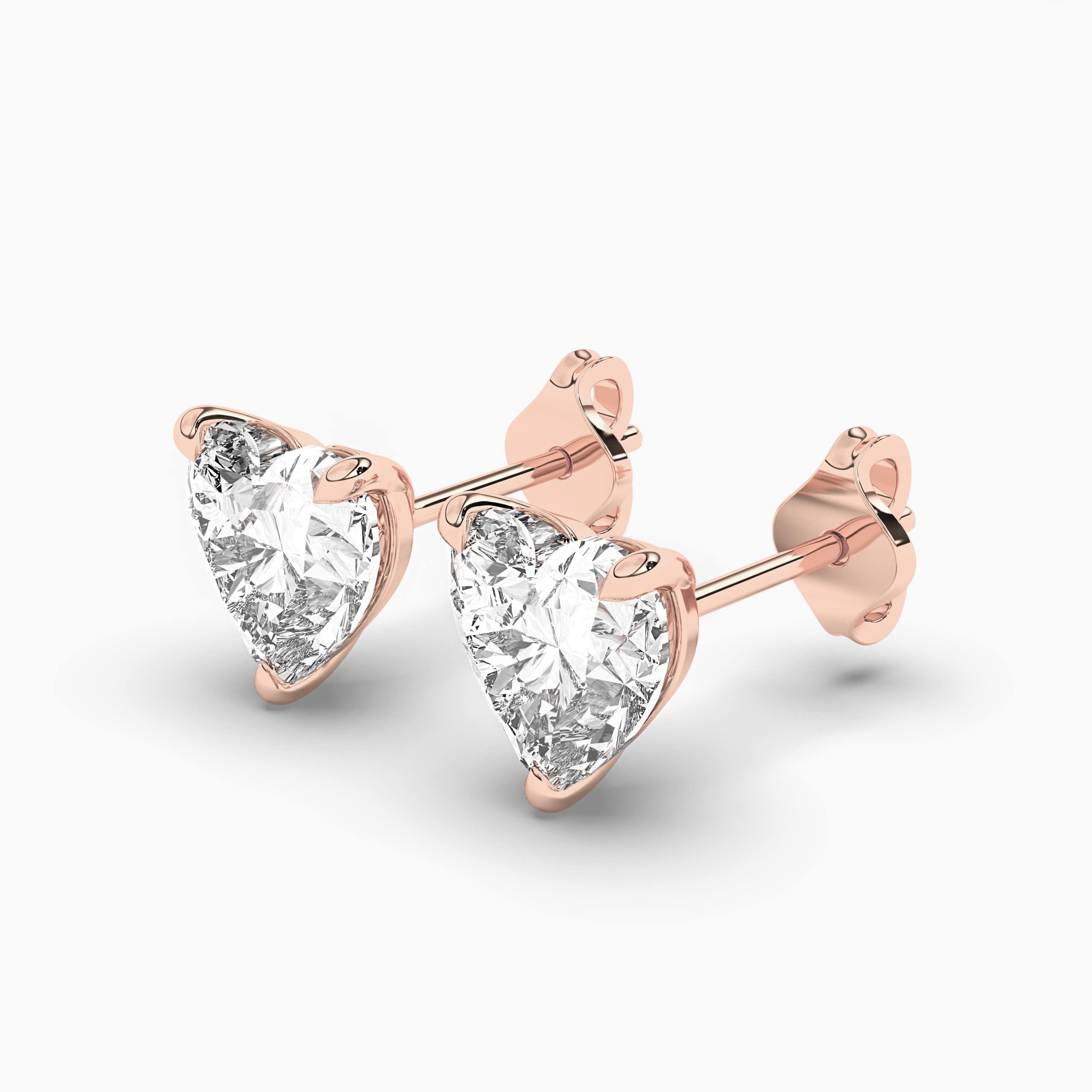 Rose Gold Heart Shape Single Stone Stud Diamond Earrings