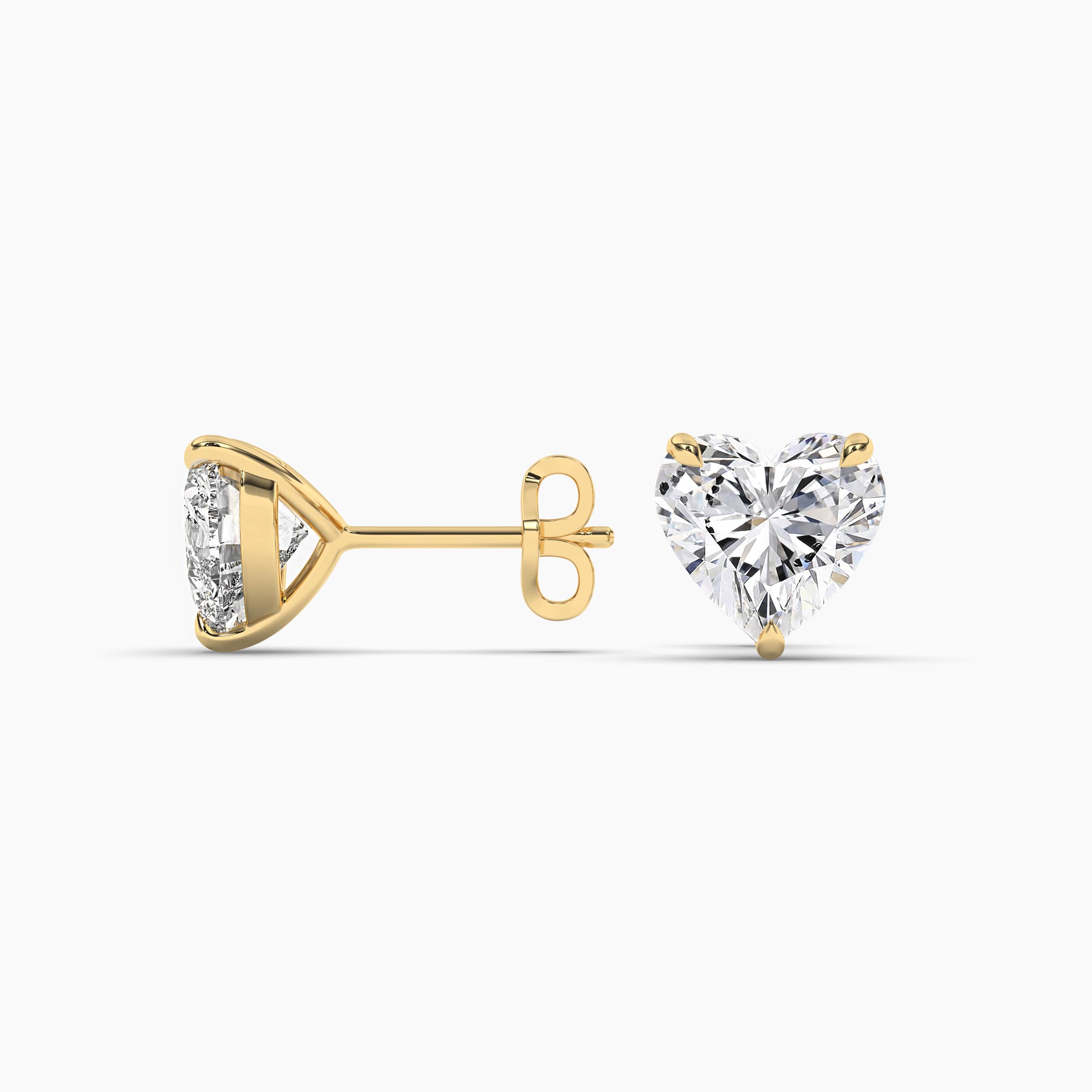 Heart Shape Cut Diamond Stud Earring Yellow Gold