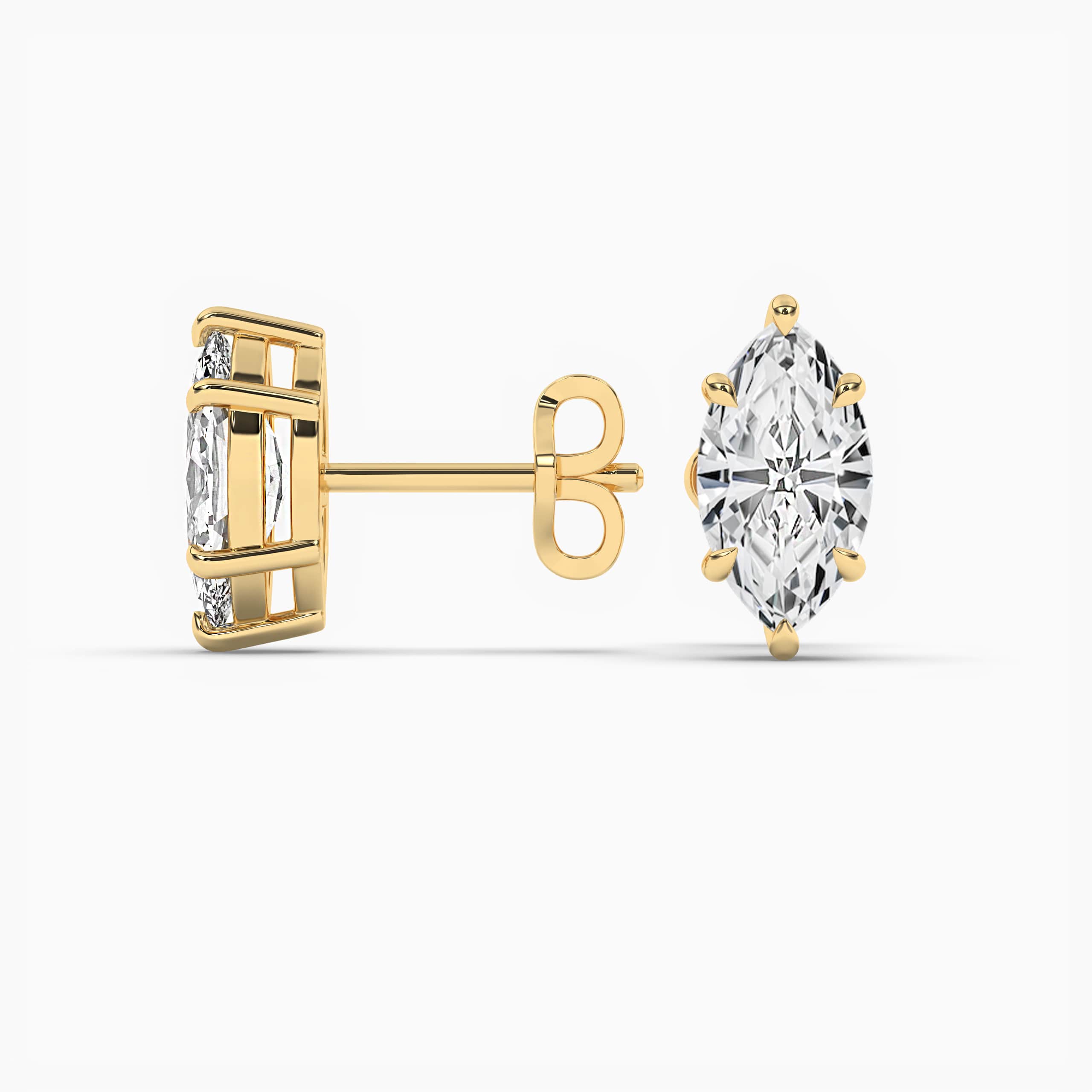 Yellow Gold Prong Marquise-cut Diamond Stud Earrings  