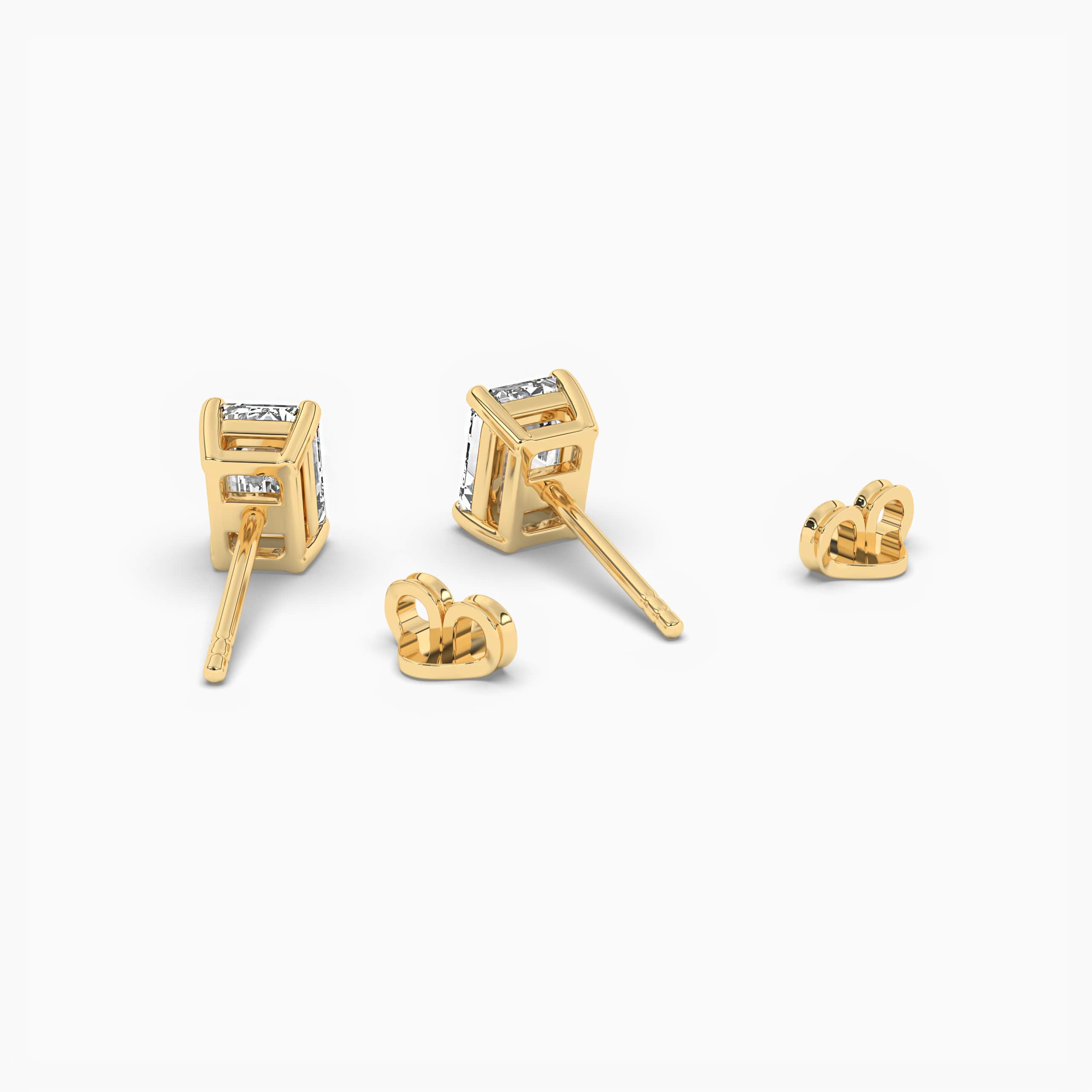 Emerald-Cut Lab-Created Diamond Solitaire Stud Earrings in Yellow Gold