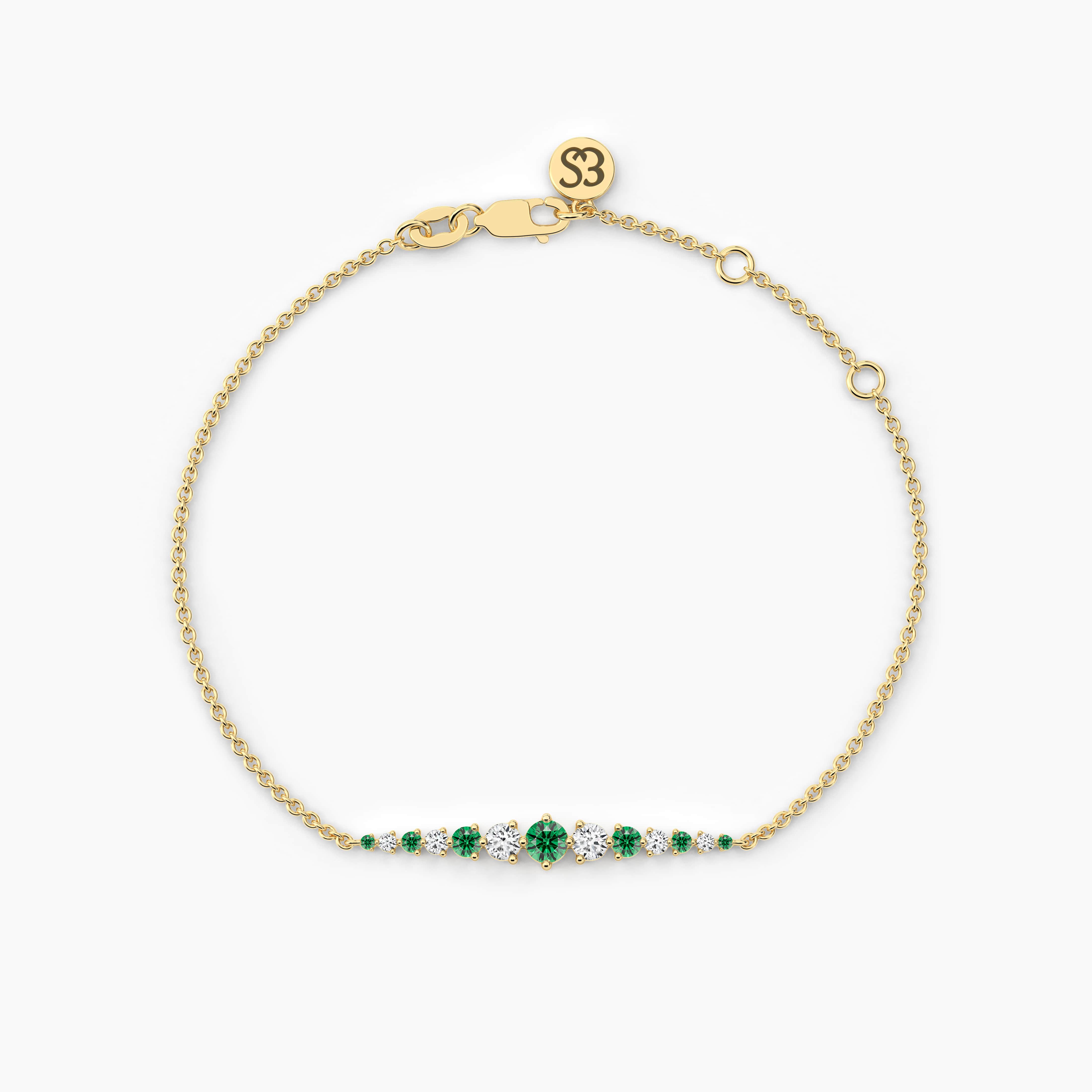 graduated green emerald diamond bracelet