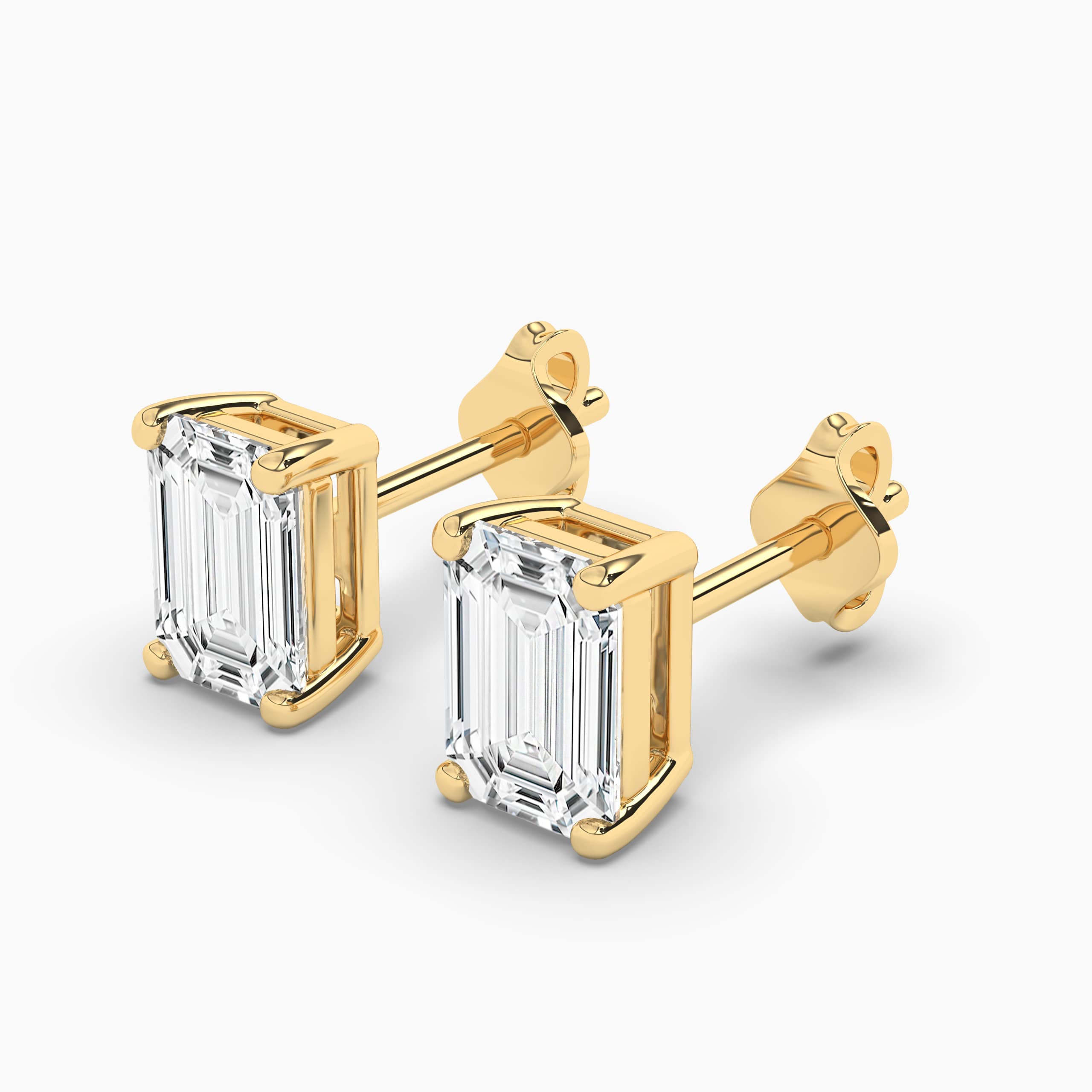 Yellow Gold Emerald Cut Diamond Stud Earrings 