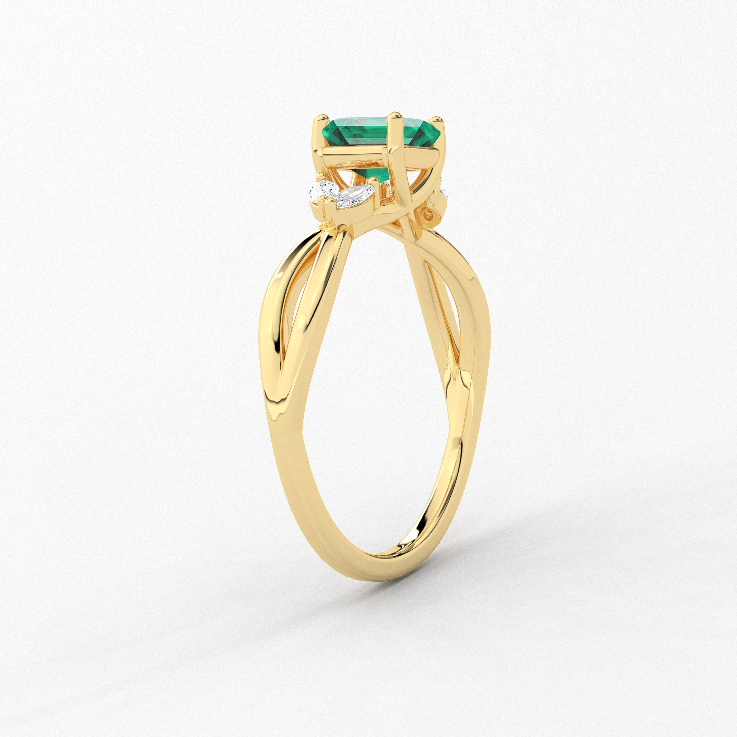 Nature Inspired Engagement Ring In Asscher Cut Green Emerald In Yellow  Gold