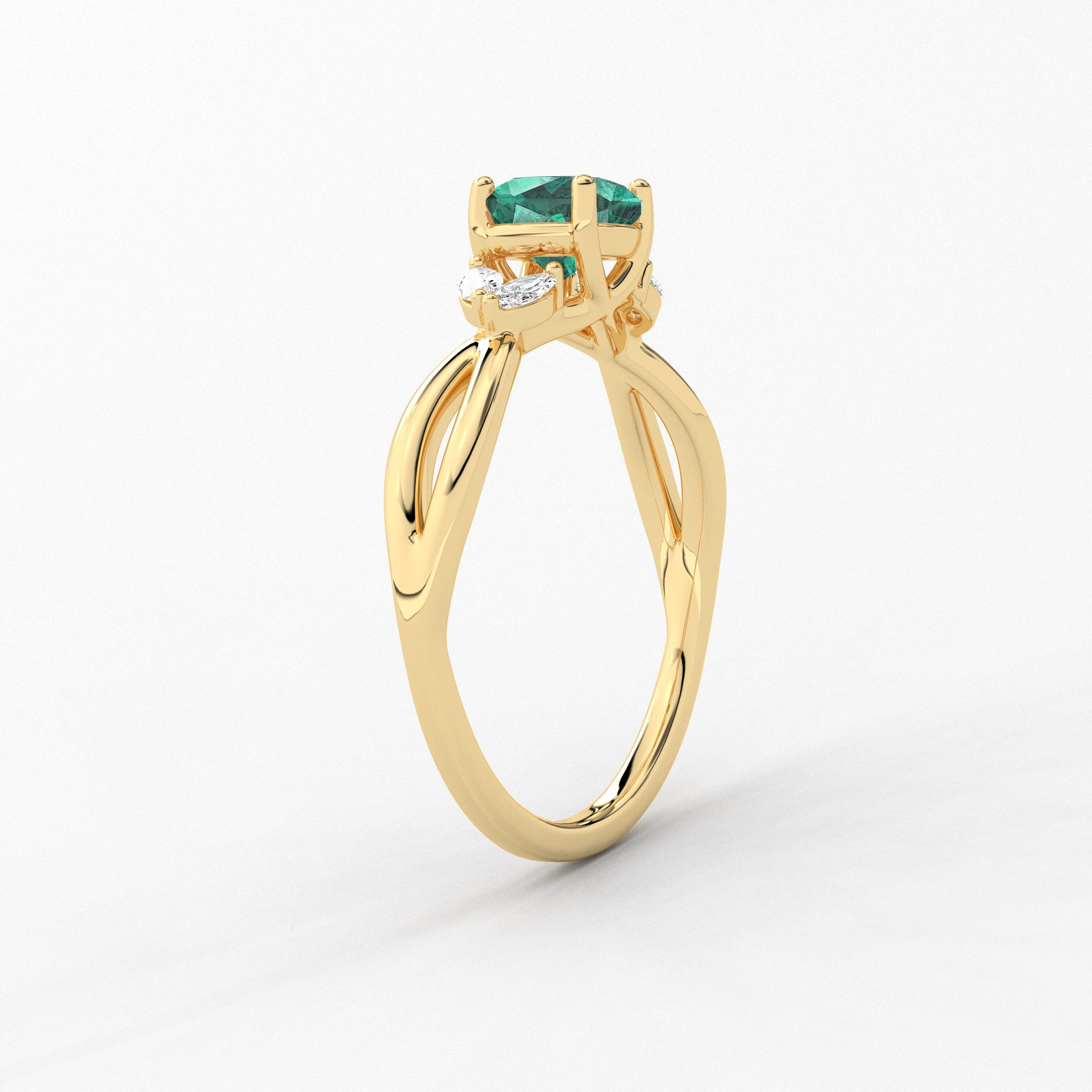 Yellow Gold Cushion Cut Green Emerald Moissanite Diamond Nature Inspired Ring For Woman