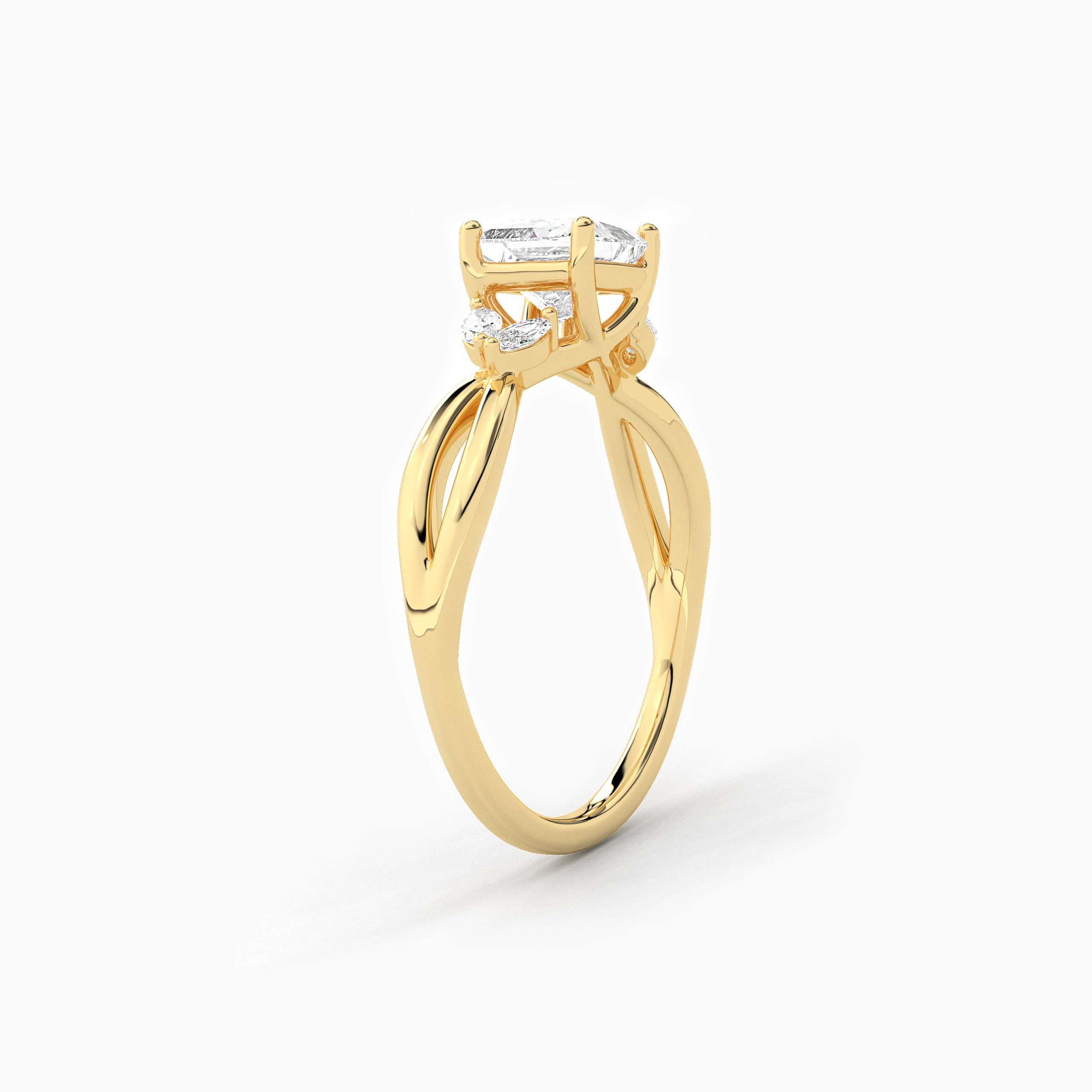 Yellow Gold Nature Inspired Ring In Princess Cut Lab Grown Engagement Ring