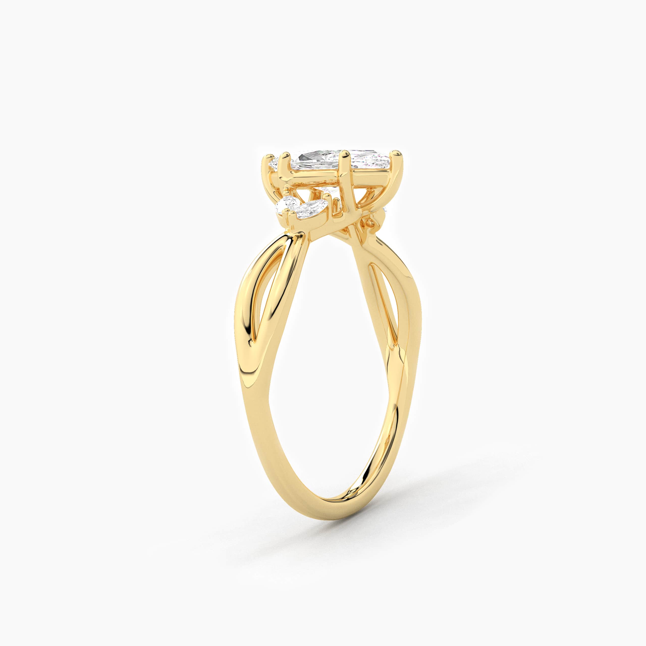 Marquise Cut Nature Inspired Engagement Ring Women In Yellow Gold