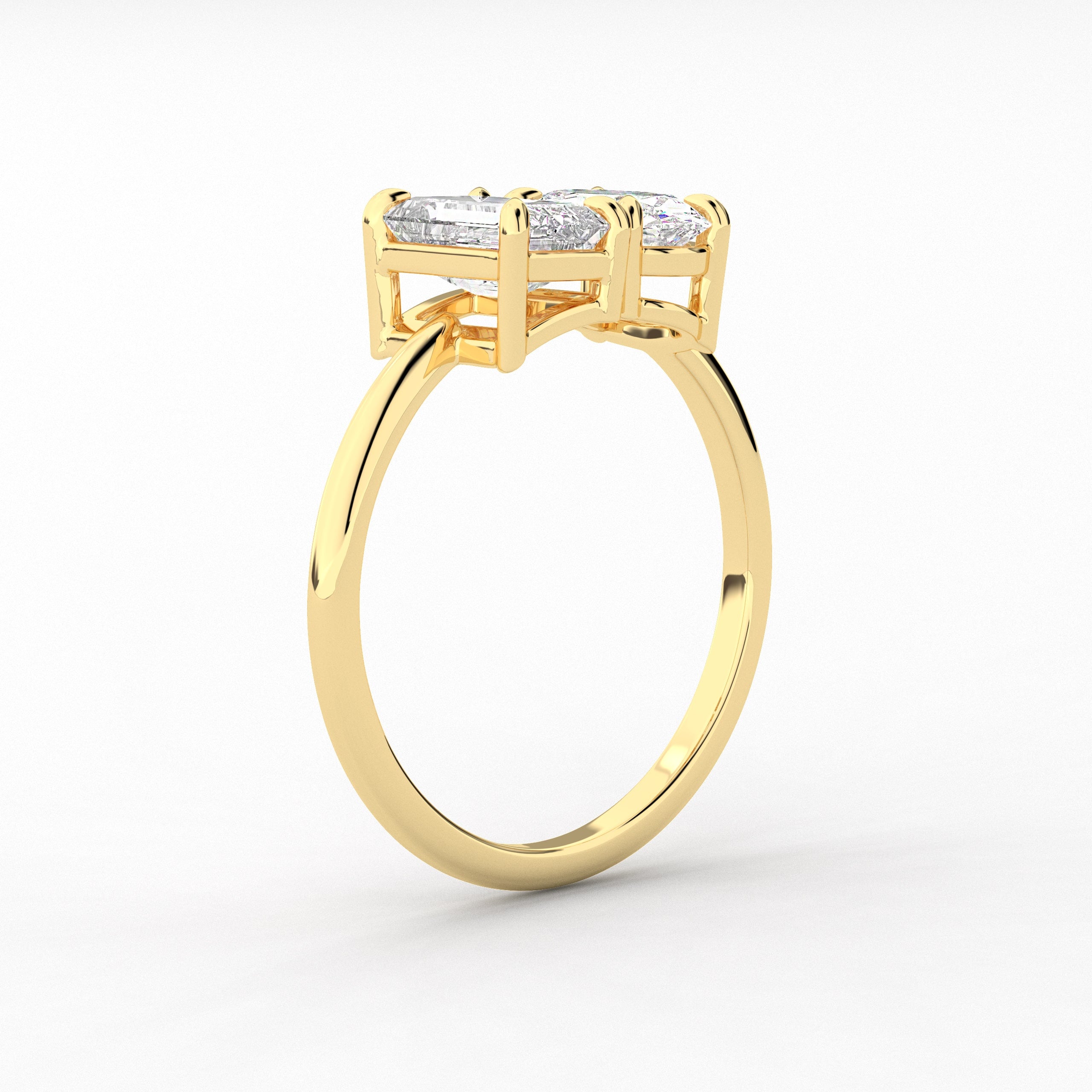 Toi Et Moi Ring  Oval and Emerald Moissanite Diamond Engagement Ring In Yellow Gold