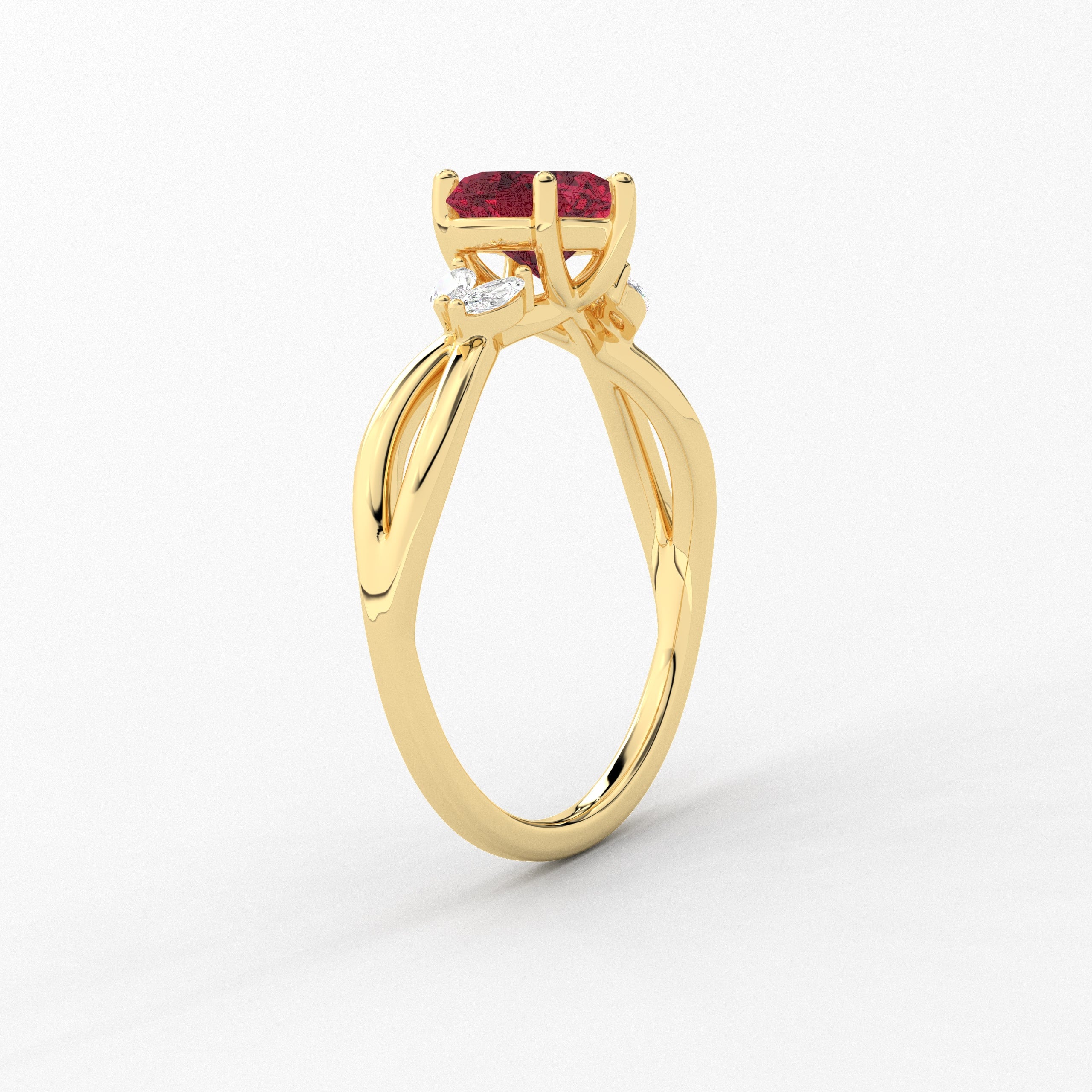 Heart Cut Ruby Lab Grown Diamond Engagement Ring In Yellow Gold