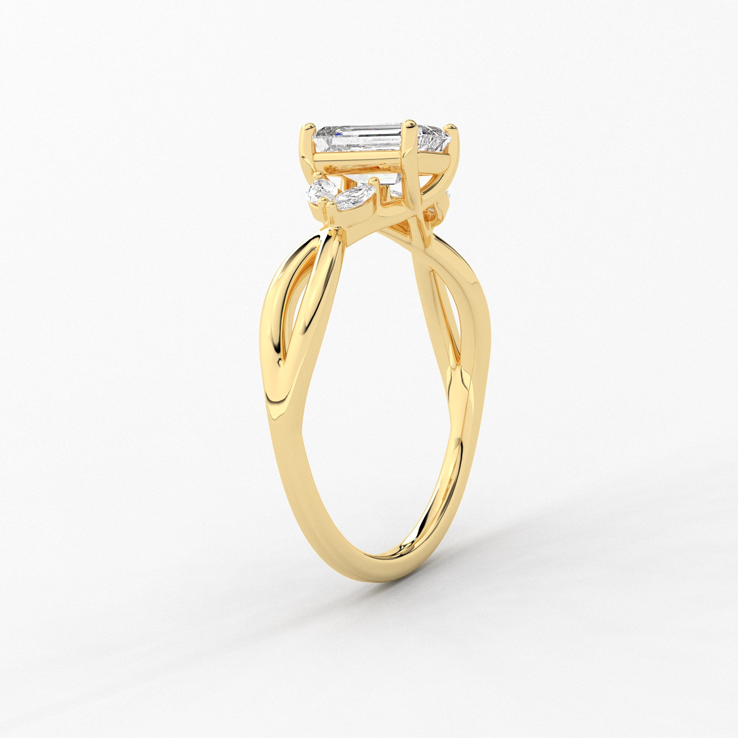 Emerald Cut Accented Marquise Moissanite Ring In Yellow Gold