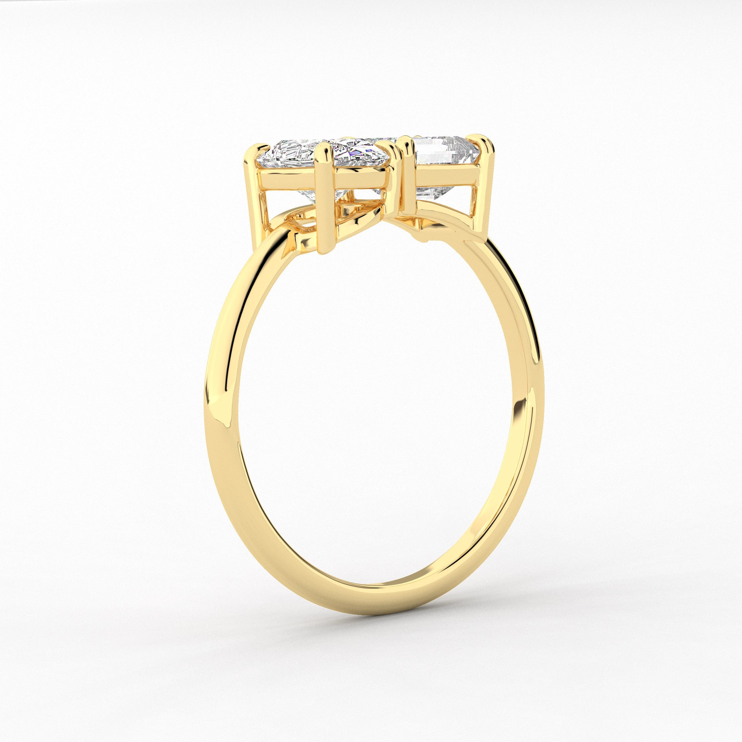 Asscher and Oval Toi et Moi Ring Yellow Gold