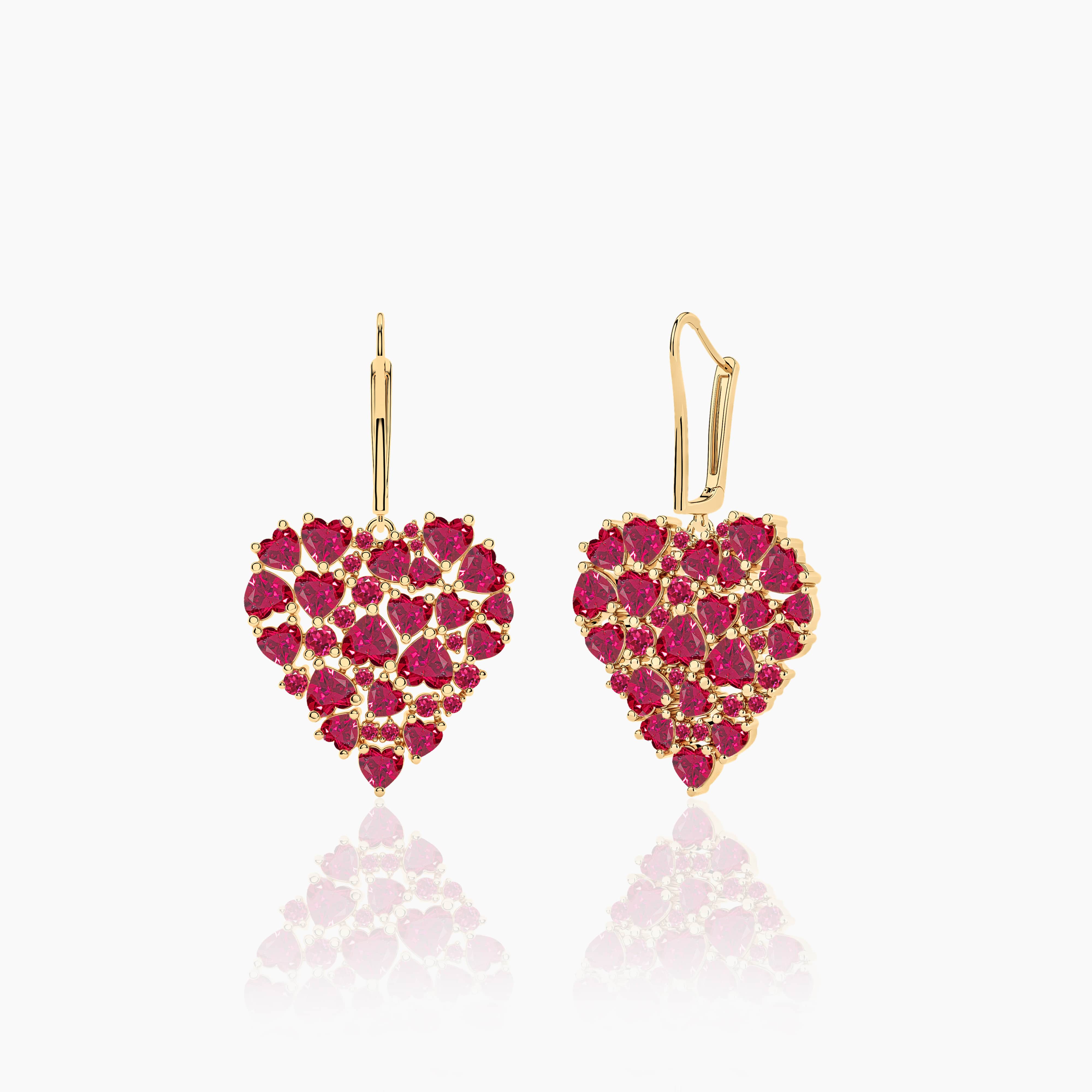 Heart and Round Cut Ruby Hoop Earrings