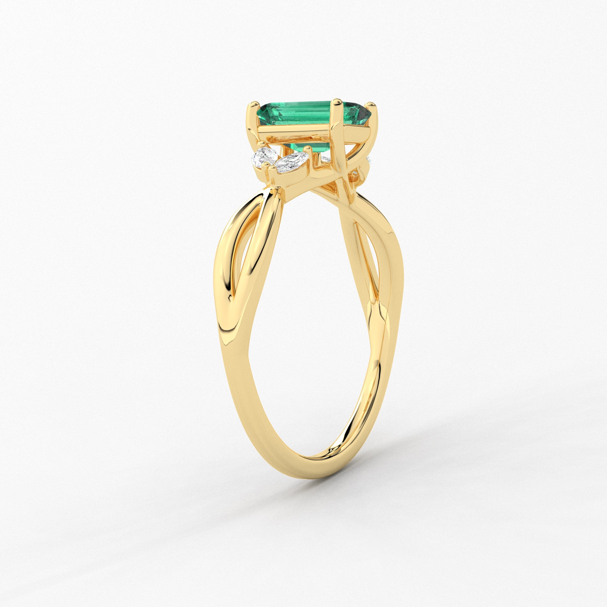  Emerald Cut Green Emerald Cut Nature Inspired Engagement Ring In Yellow Gold