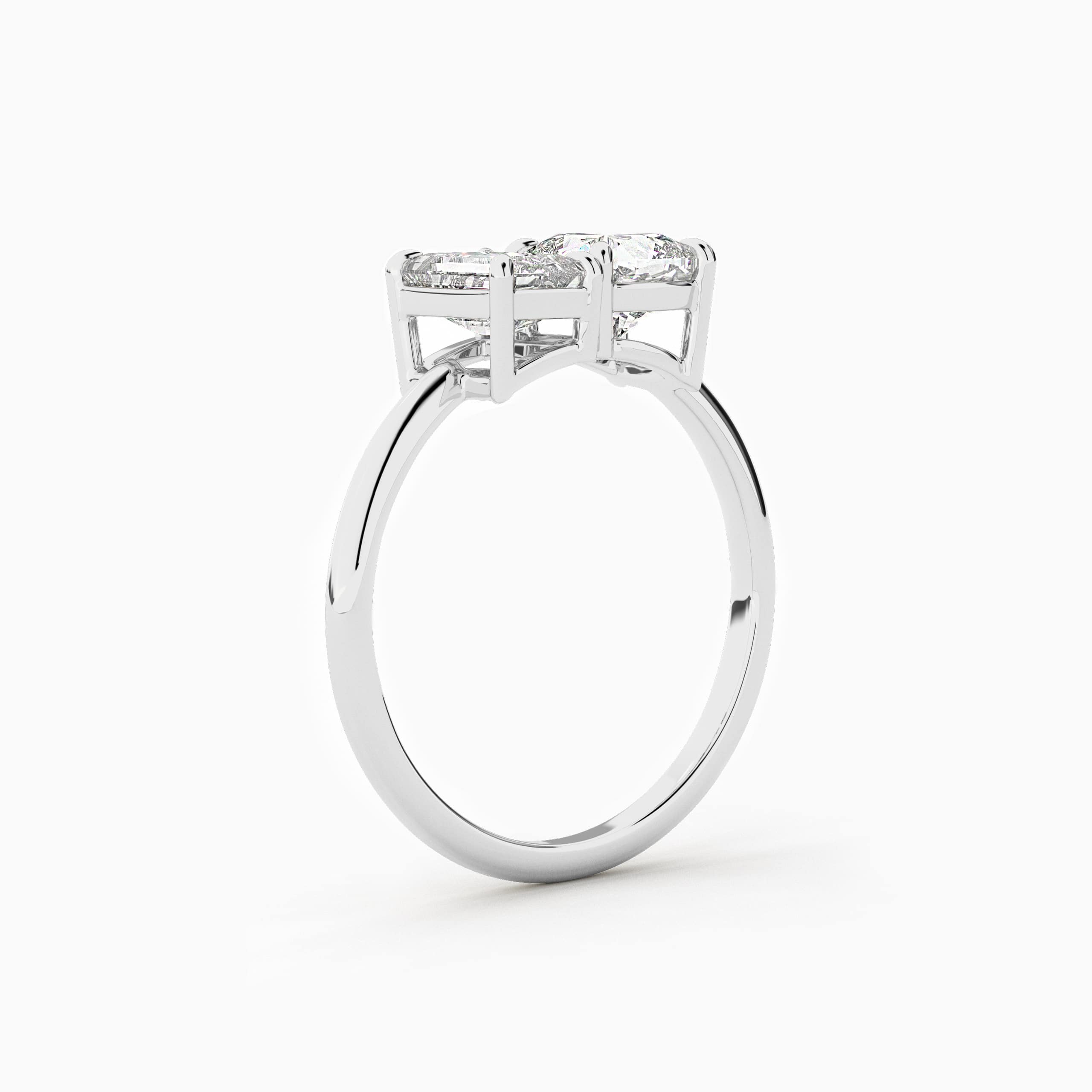 White Gold Toi Et Moi Cushion And Emerald Cut Engagement Ring In White Gold