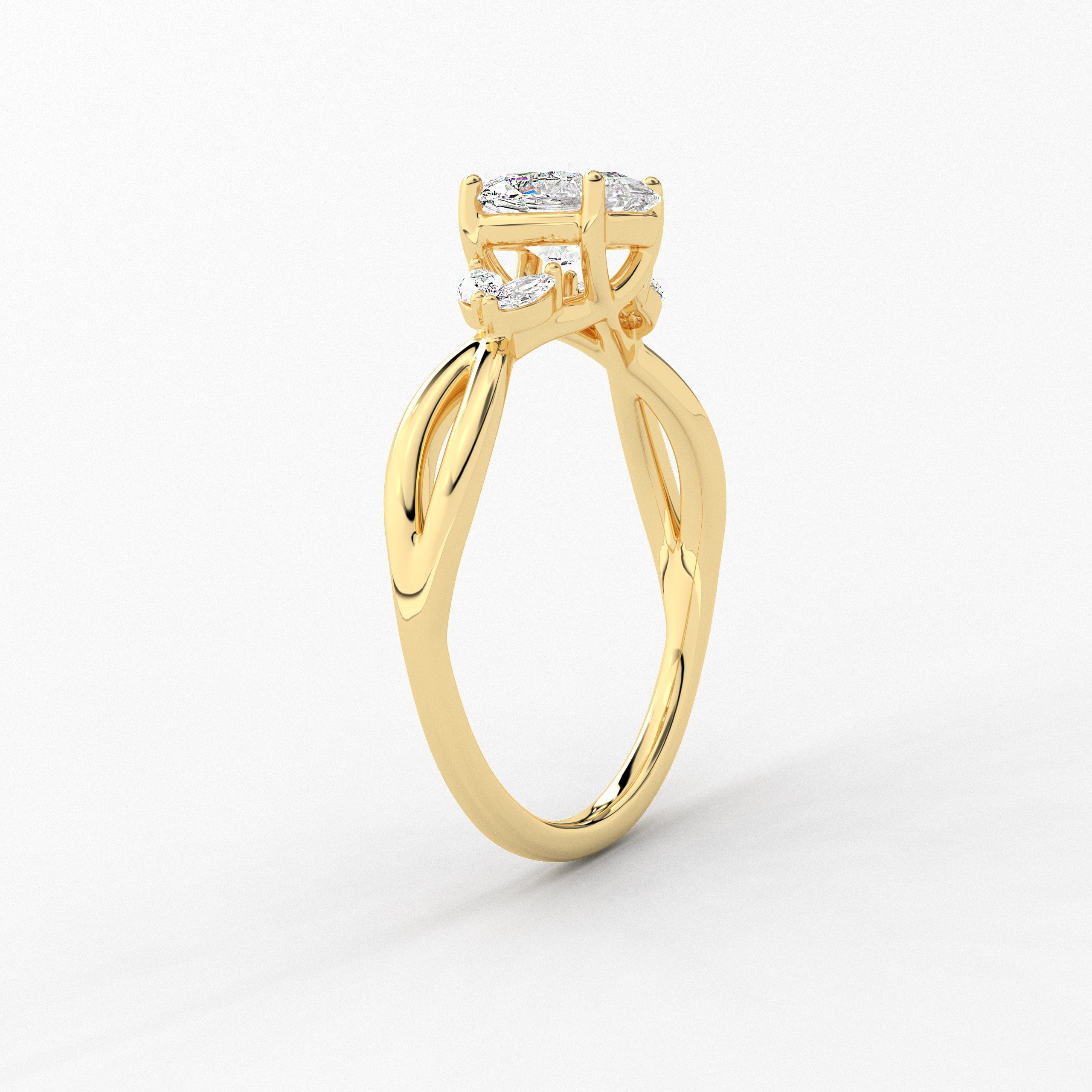 Oval Cut Moissanite Engagement Ring Marquise Moissanite Twist  Ring In Yellow Gold