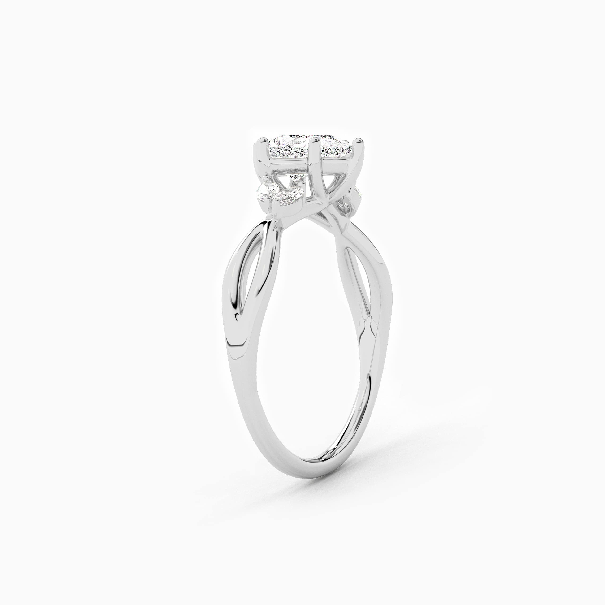 Pear Solitaire with Accented Marquise Engagement Ring
