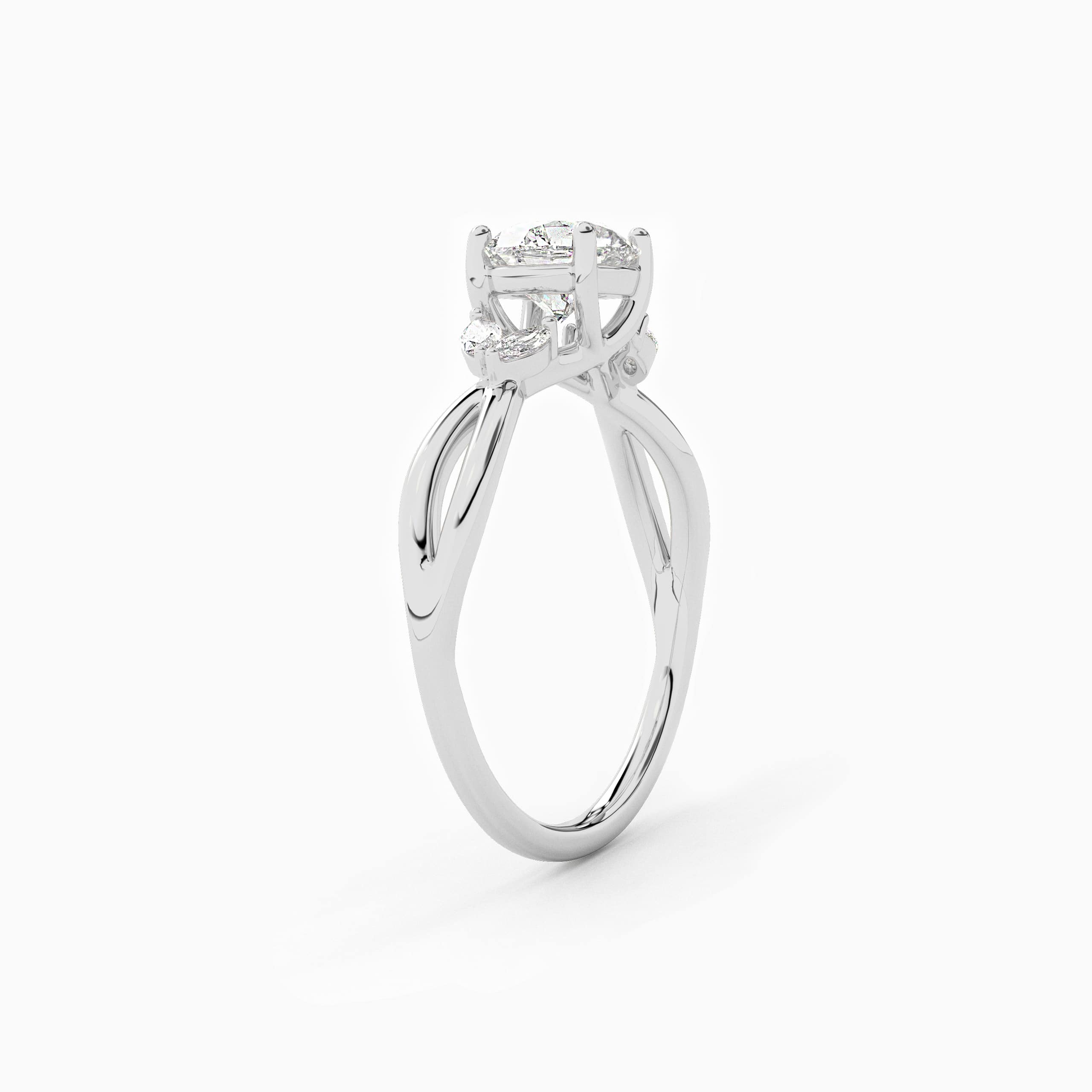 white gold engagement ring with round cut natural center diamond