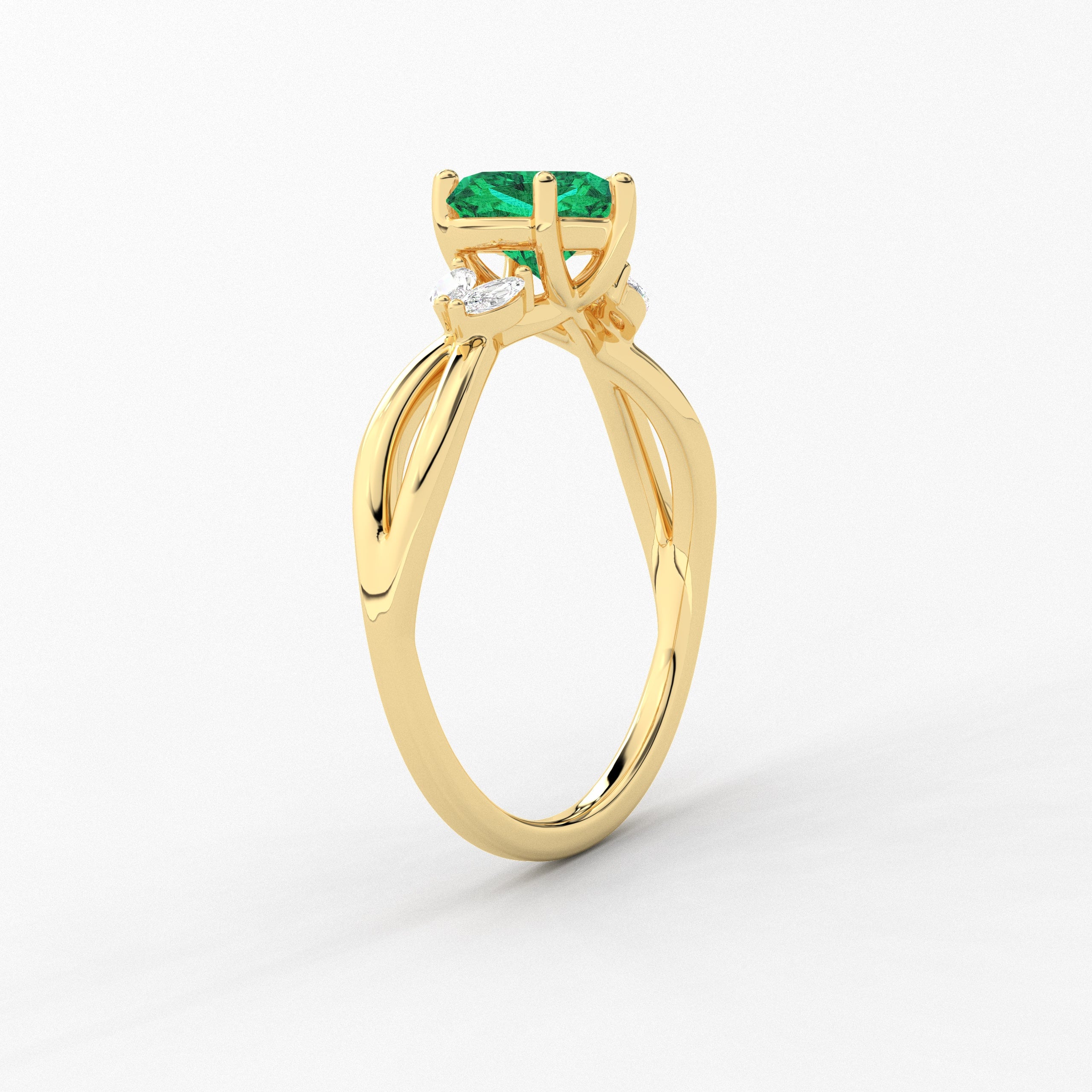 Heart Cut Green Emerald Lab Grown  Diamond Engagement Ring In Yellow Gold