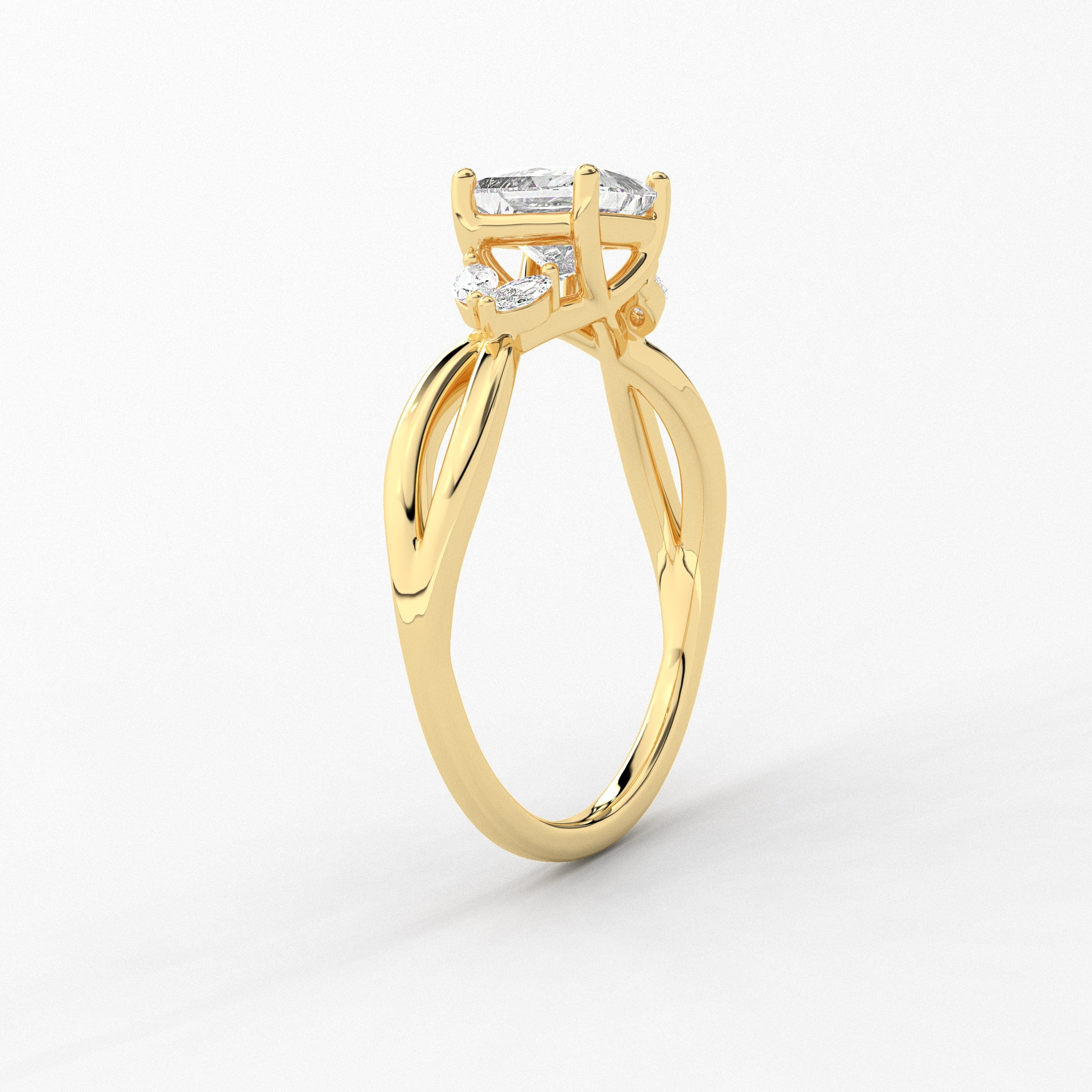 Yellow Gold Nature Inspired Ring In Princess Cut Lab Grown Engagement Ring