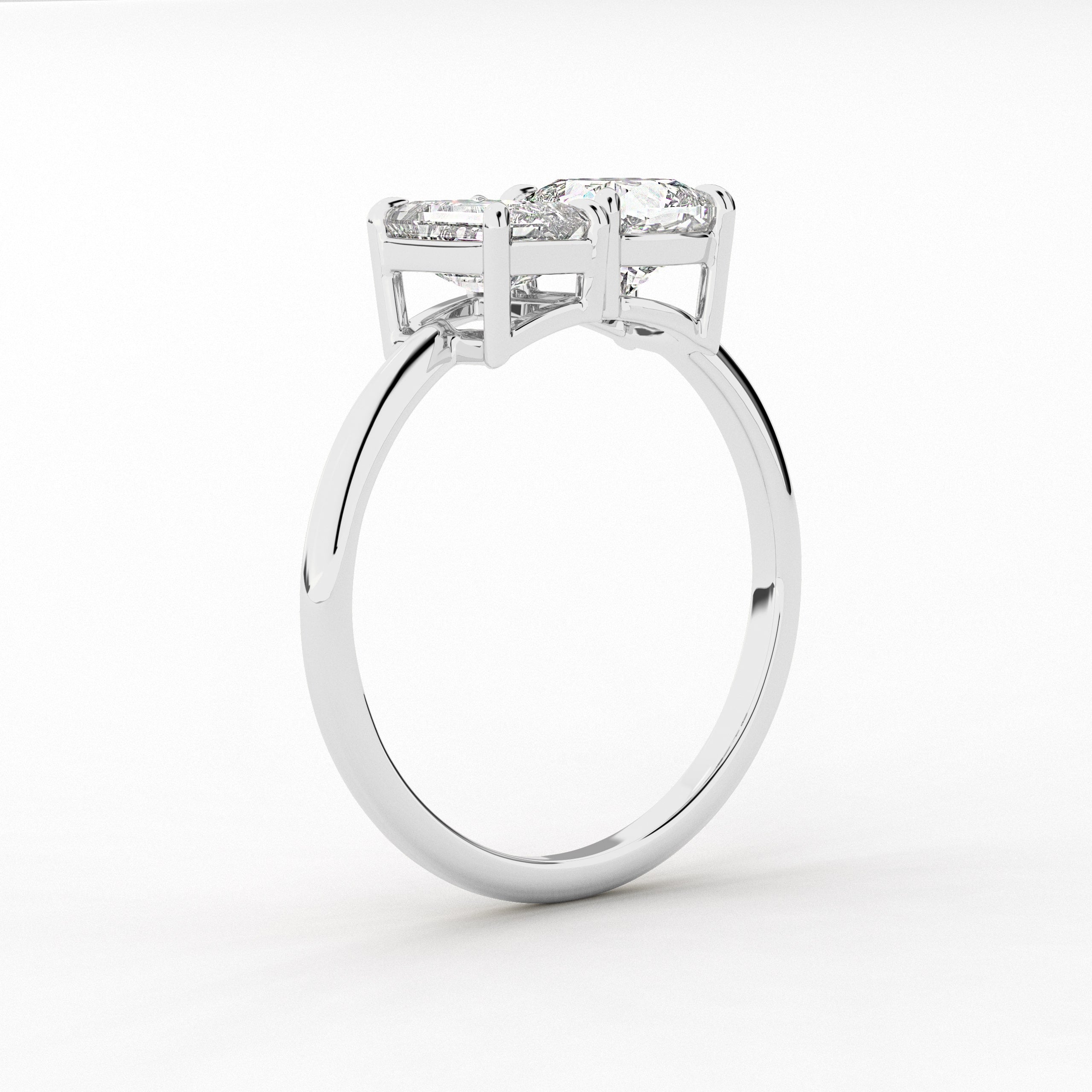 White Gold Toi Et Moi Cushion And Emerald Cut Engagement Ring In White Gold