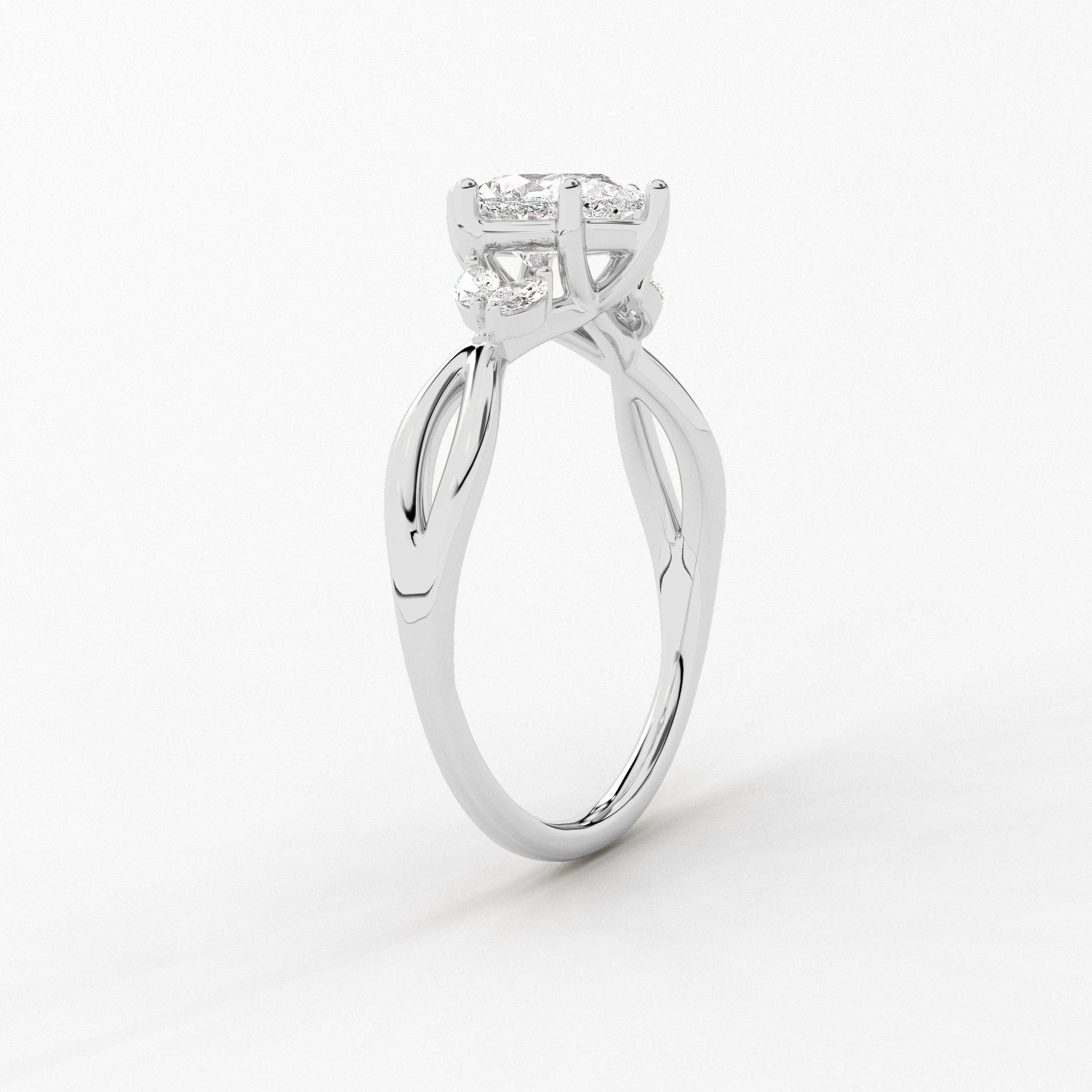 Pear Cut Moissanite Engagement Ring In Nature Inspired Ring In White  Gold For Woman