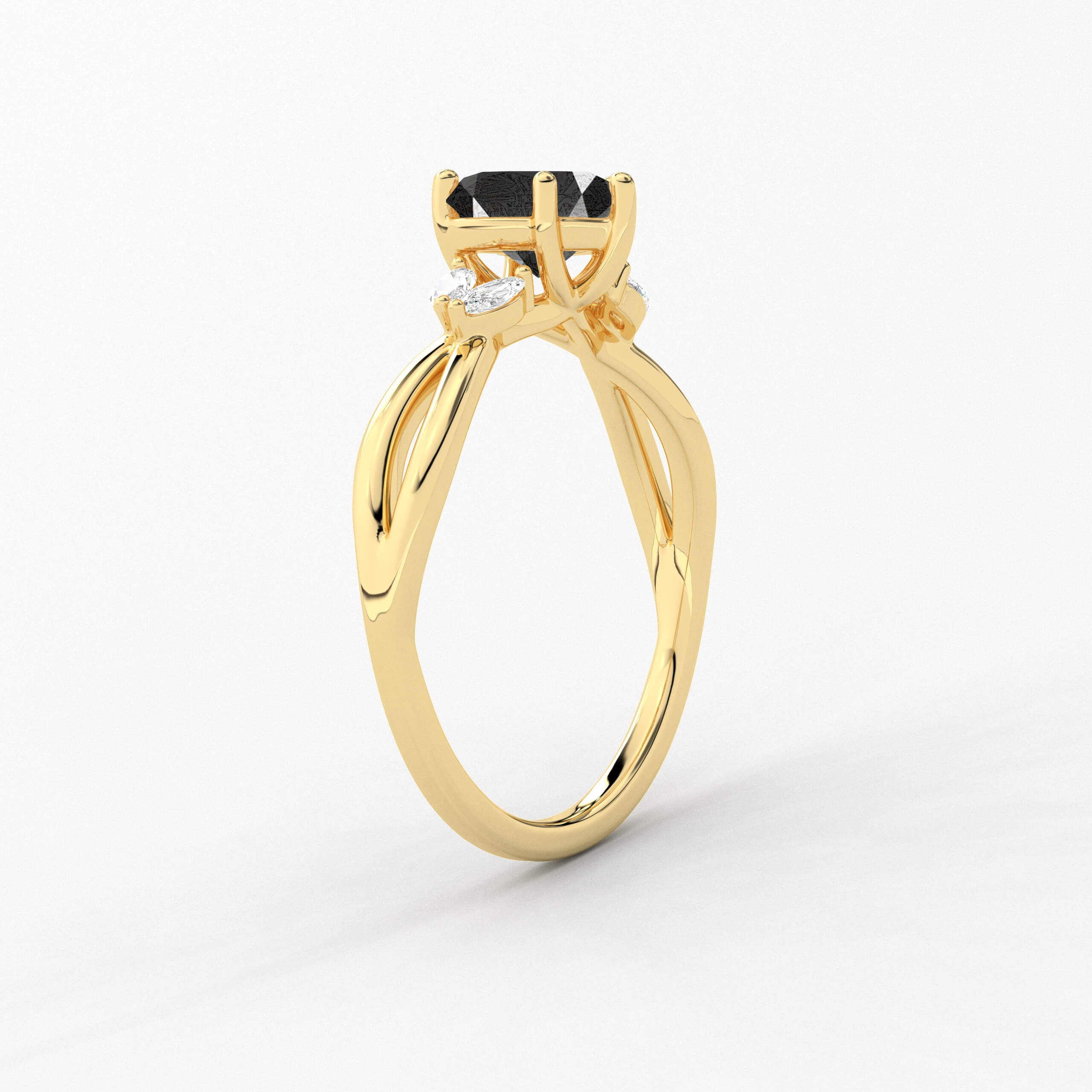 Heart Cut Black Diamond Ring In Yellow Gold