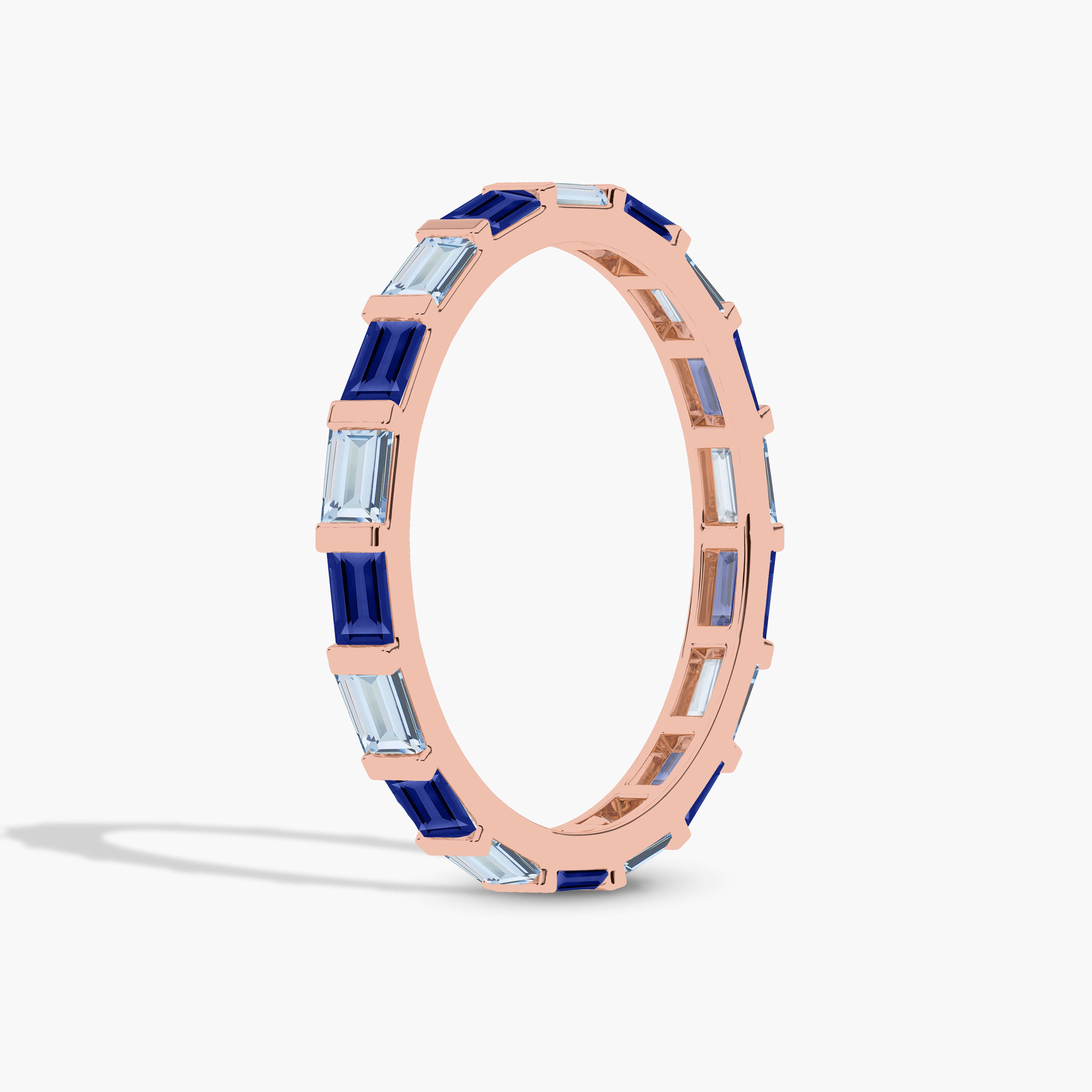Blue Sapphire & Aquamarine  Baguette Ring For Woman 