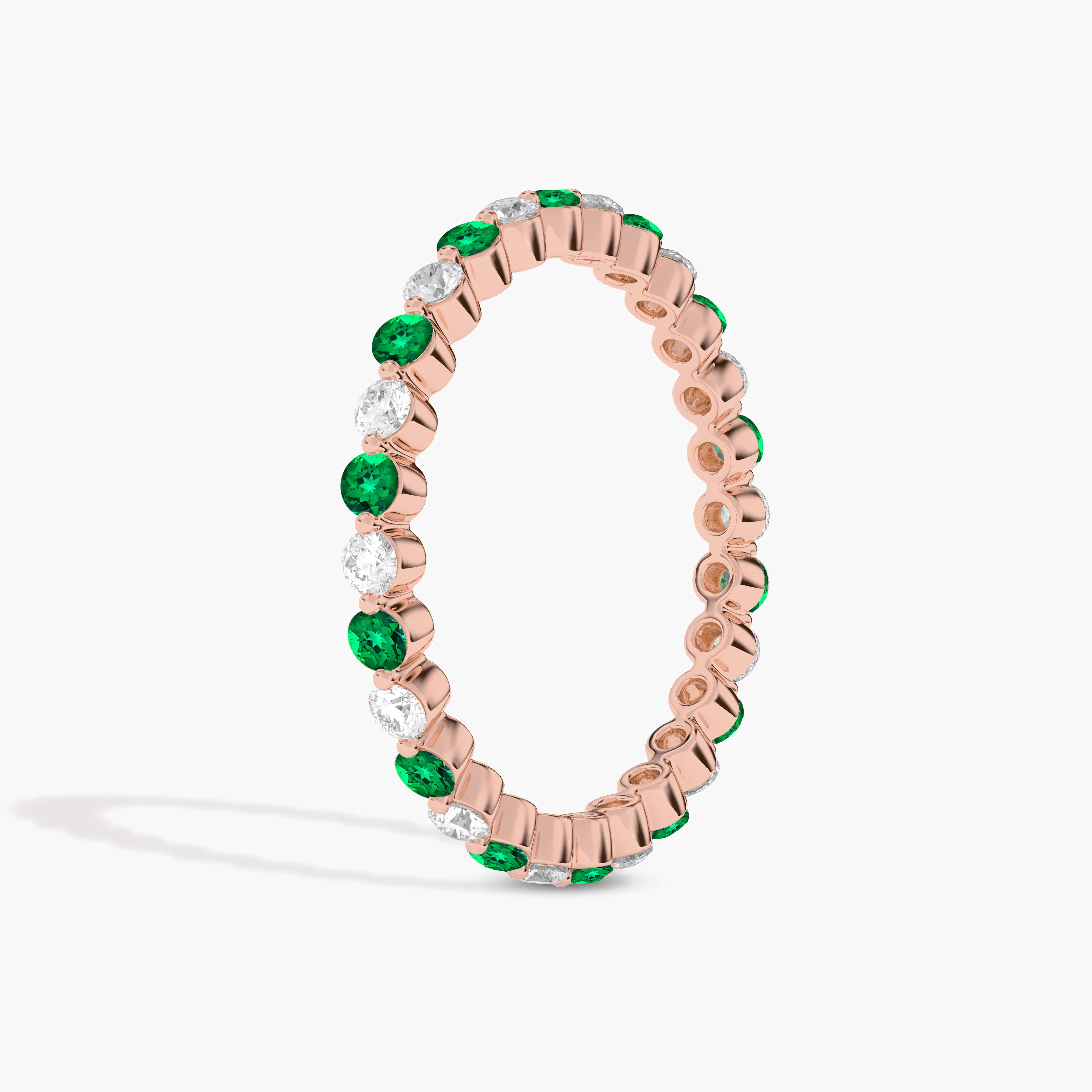 Rose Gold Round Cut Green Emerald and Diamond Eternity Wedding Band 