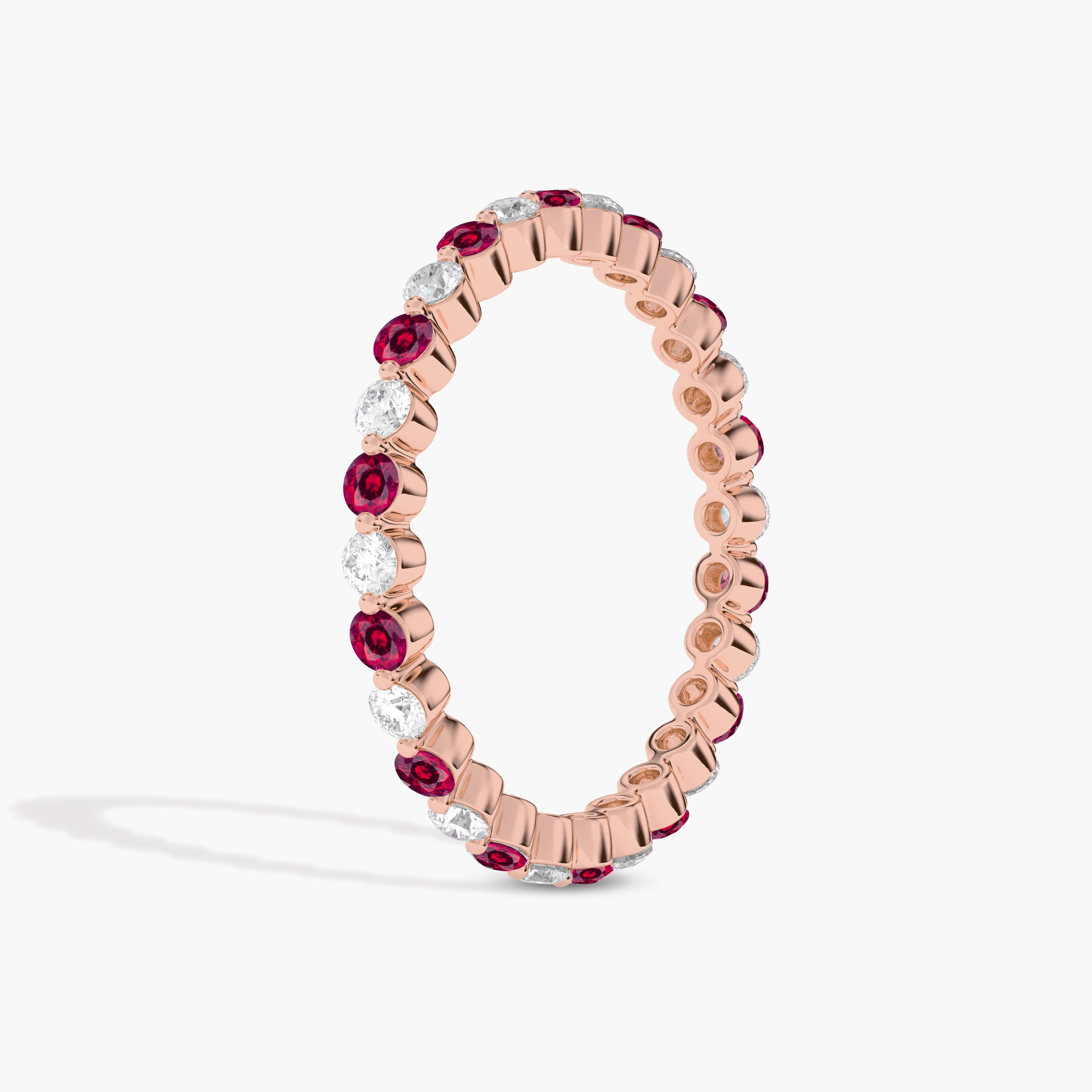 Rose Gold Round Cut Ruby And Diamond Eternity Wedding Ring For Woman