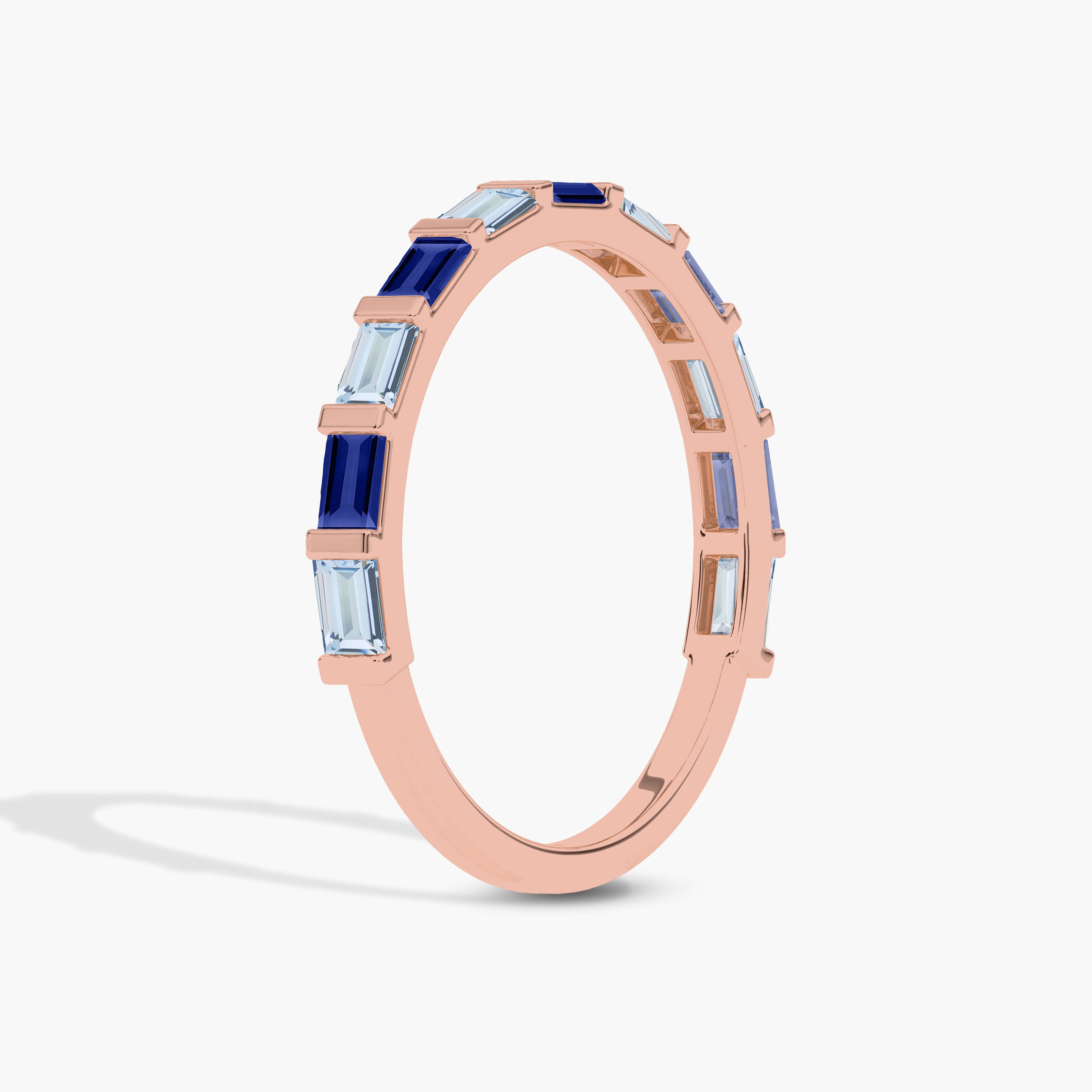 half eternity band with blue sapphire and aquamarine birthstone