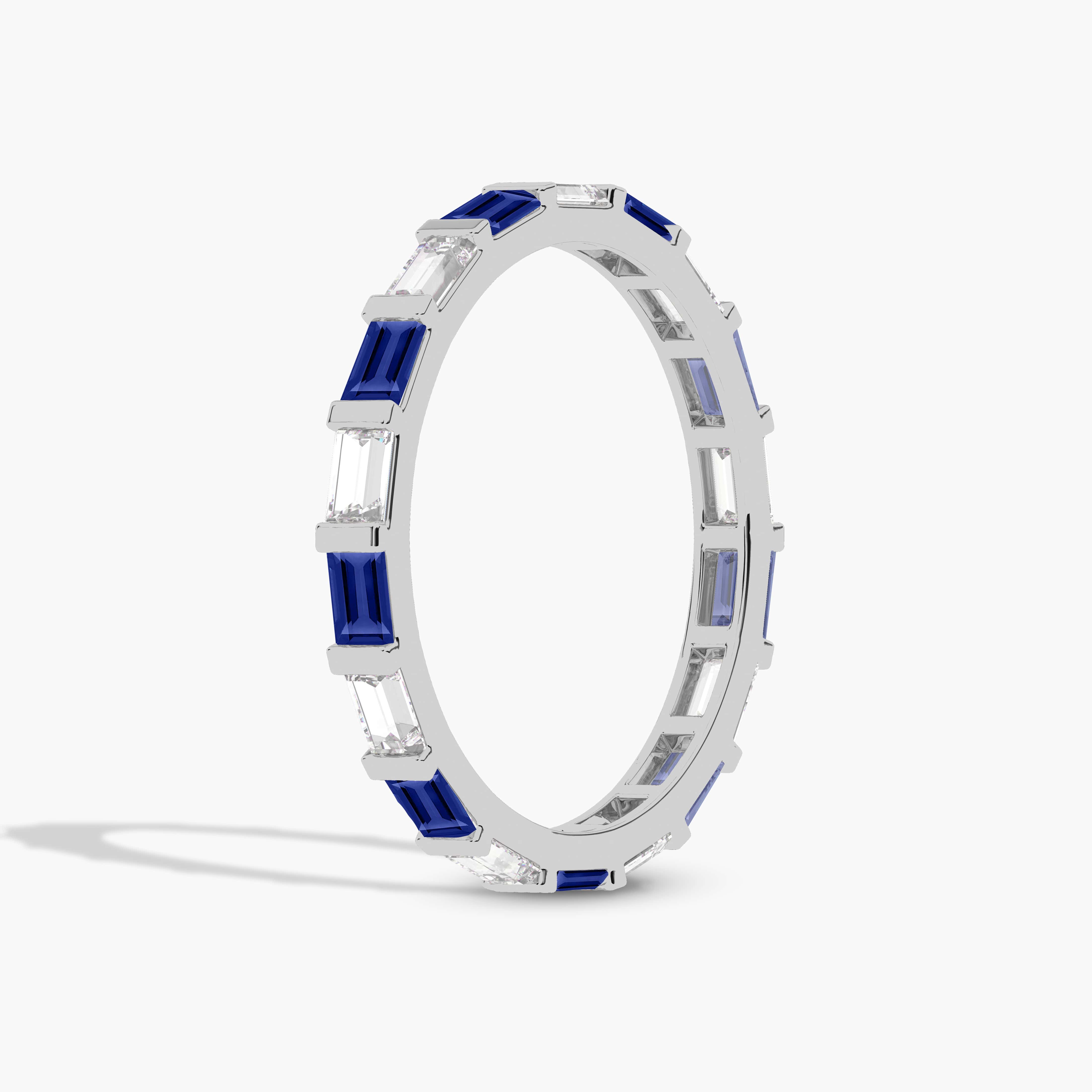 Sapphire Diamond Wedding Band​ in Silver 