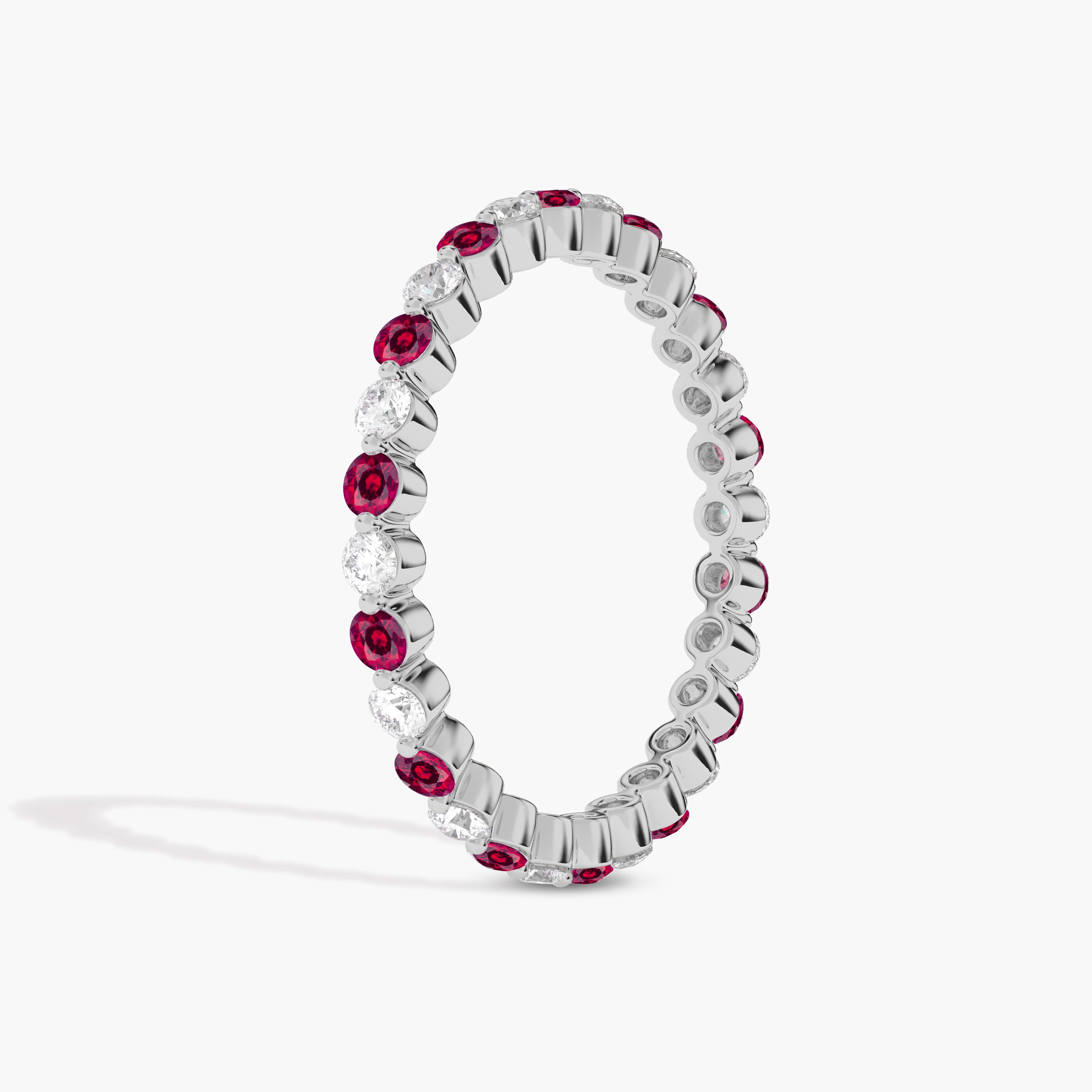 Round Cut Red Ruby & Diamond Half Eternity Wedding Ring In White Gold