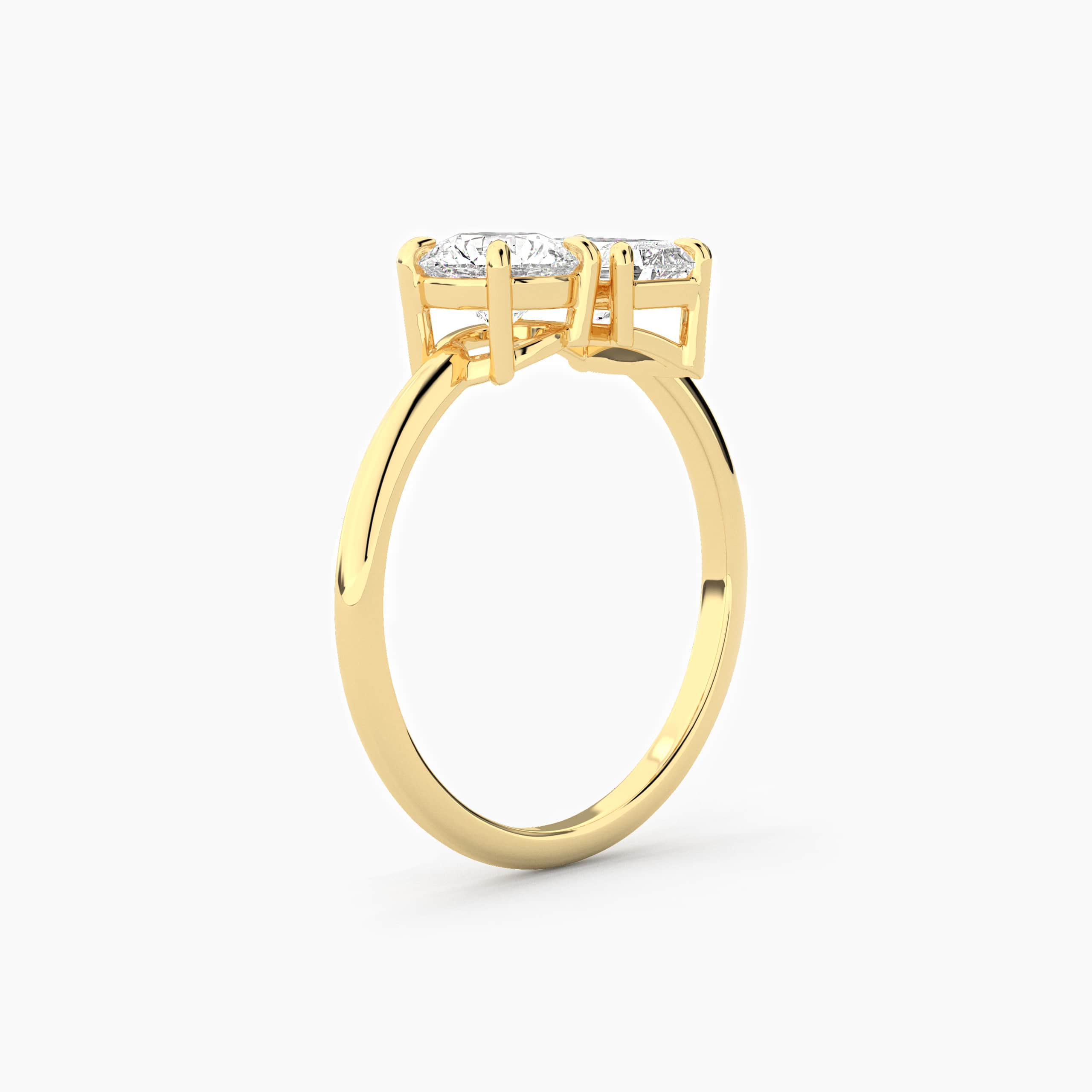 Yellow Gold Toi Et Moi Moissanite Engagement Ring In Radiant And Round Cut Ring For Woman