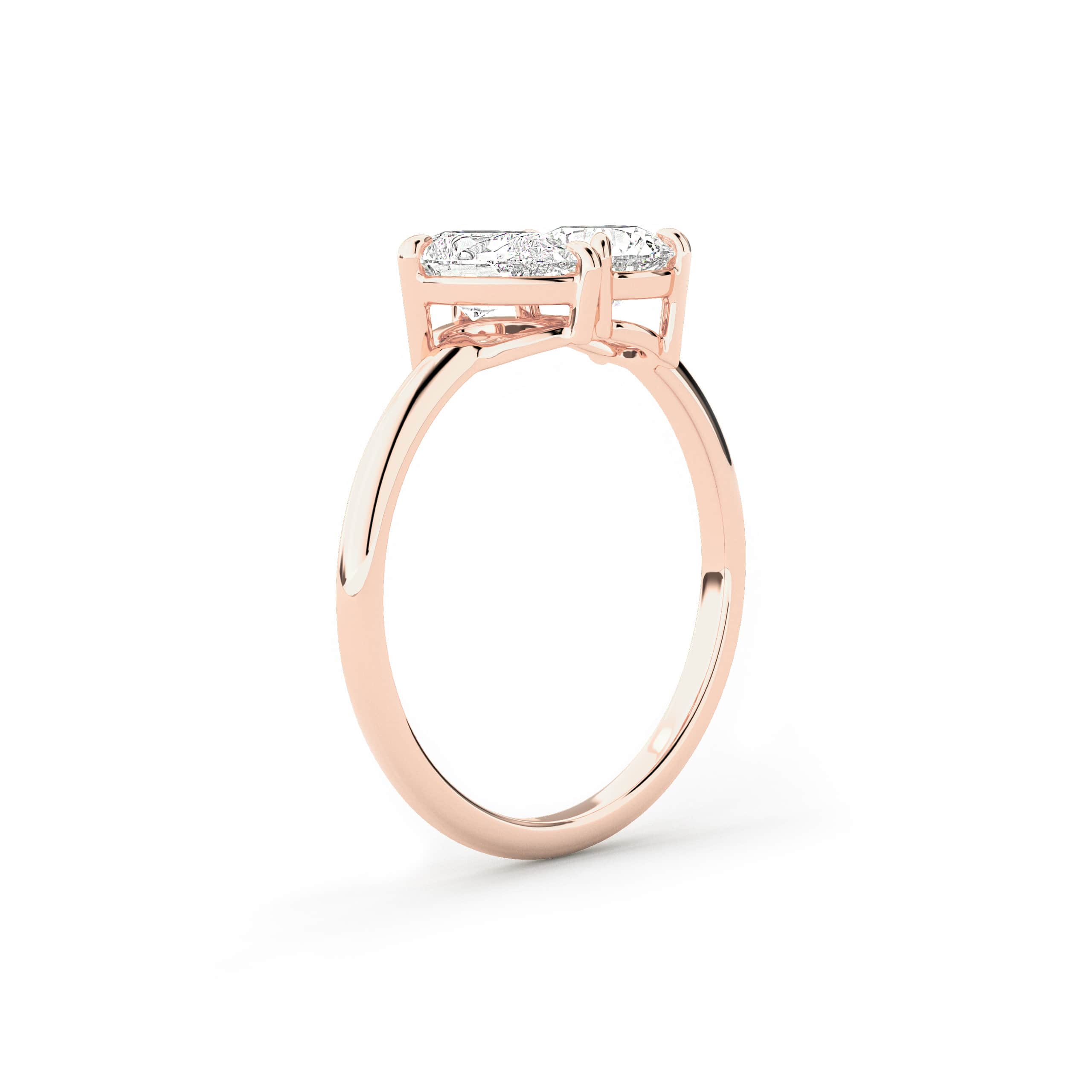 Rose Gold Toi Et Moi Engagement Ring In Moissanite Diamond Ring In Round And Pear Cut