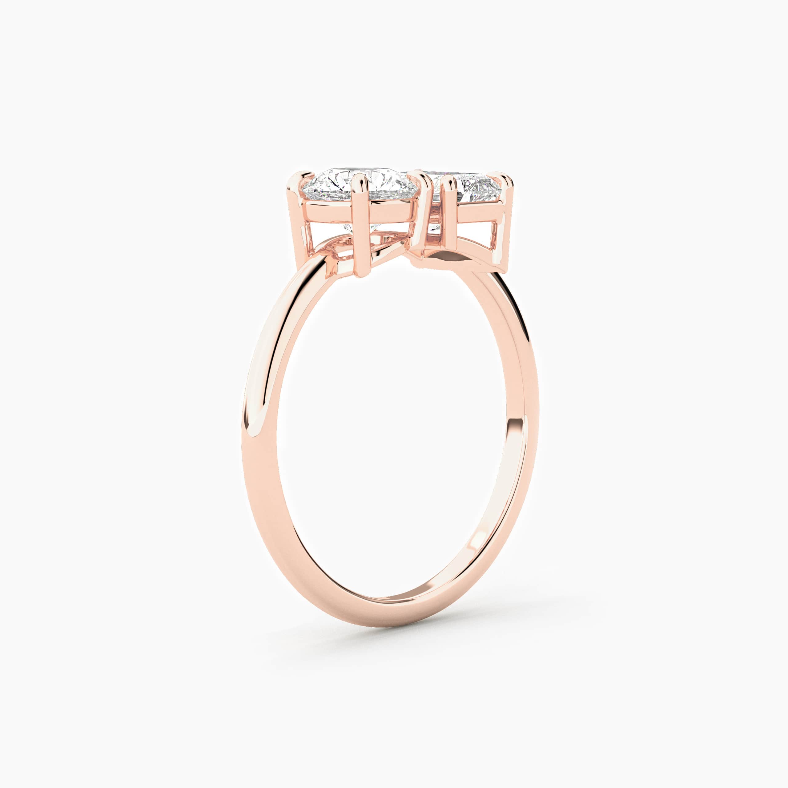 Rose Gold Toi Et Moi Wedding Ring In Radiant And Round Cut Diamond Ring