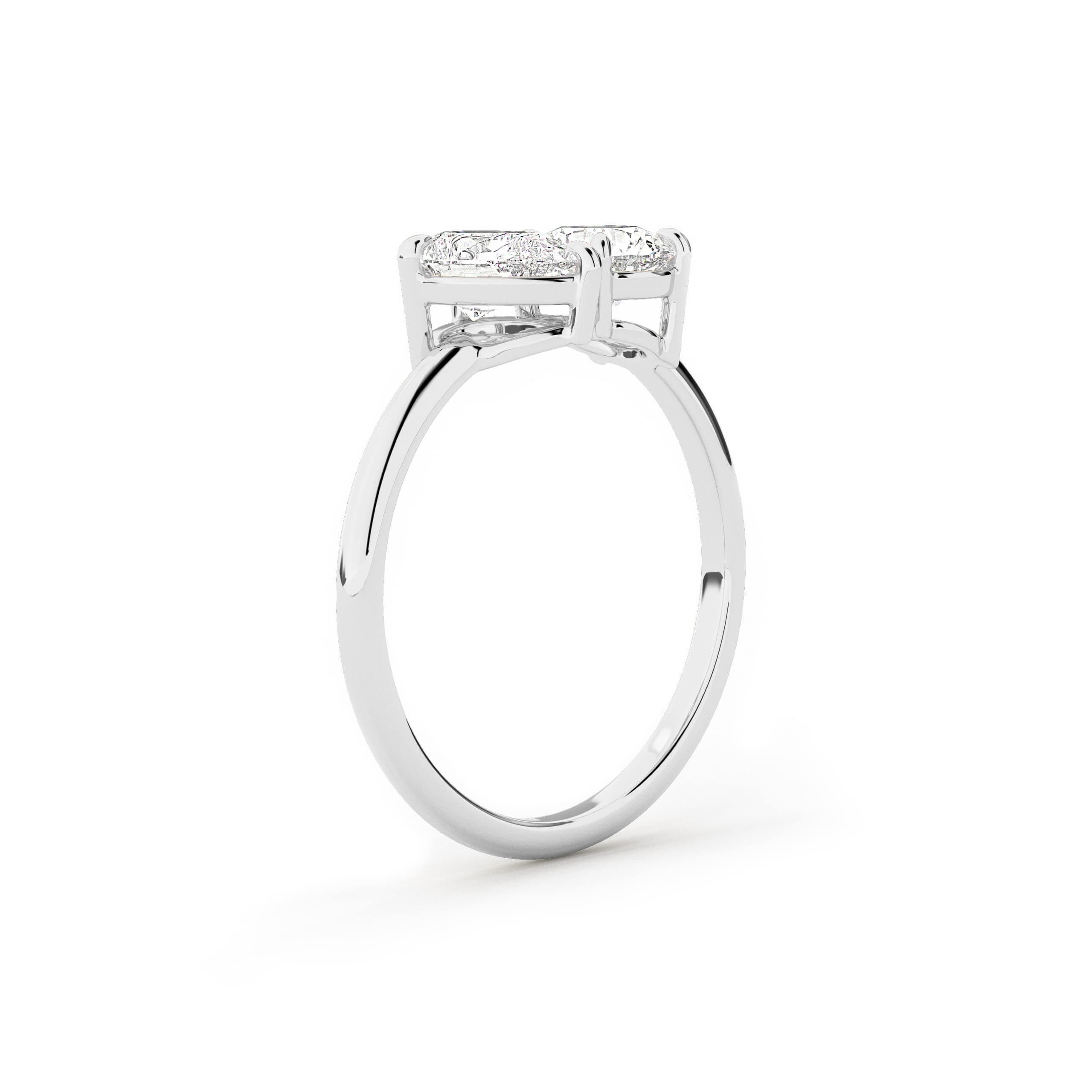 White Gold Toi Et Moi Engagement Ring In Round And Pear Cut Moissanite Diamond Ring