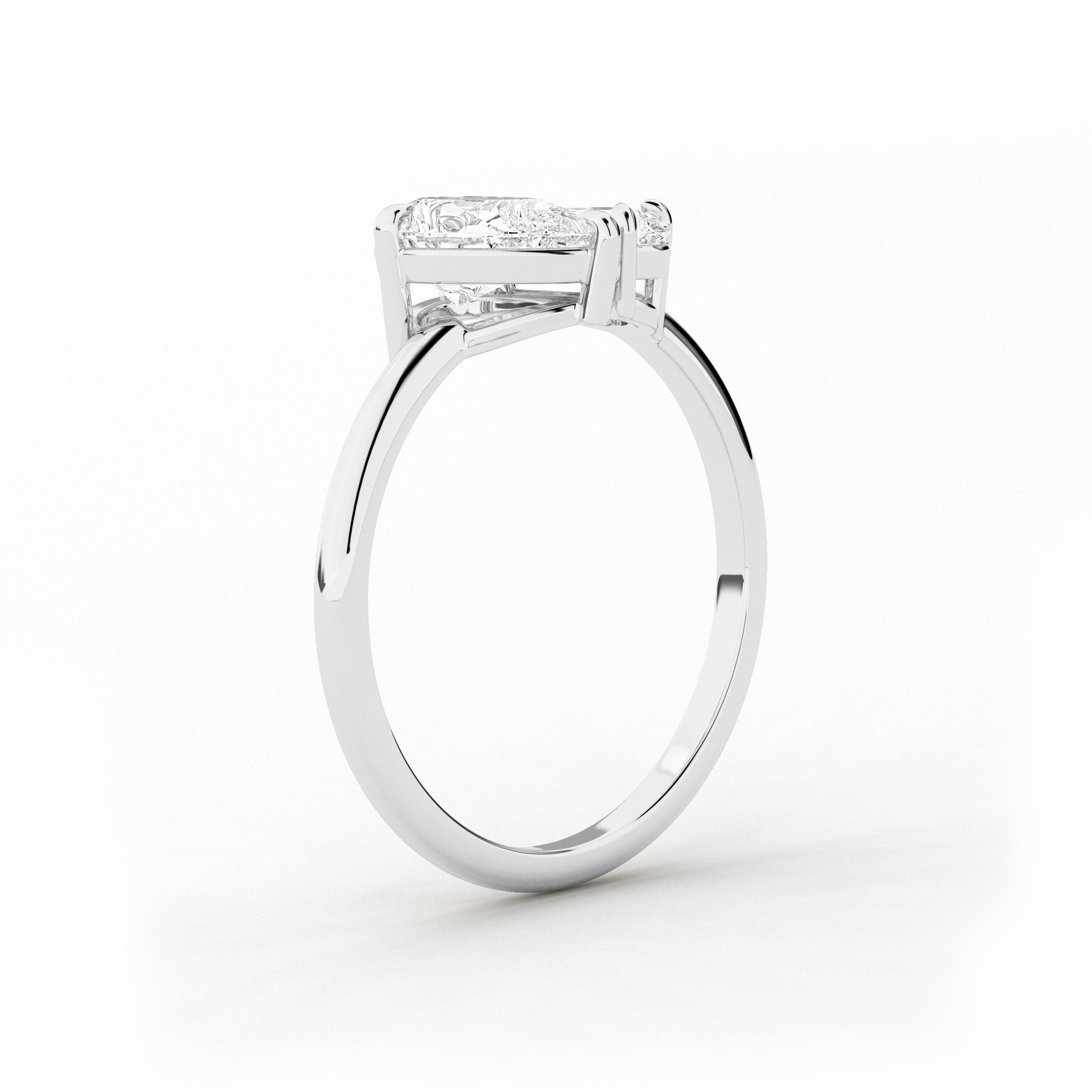 14k White Gold Asscher and Pear Engagement Ring