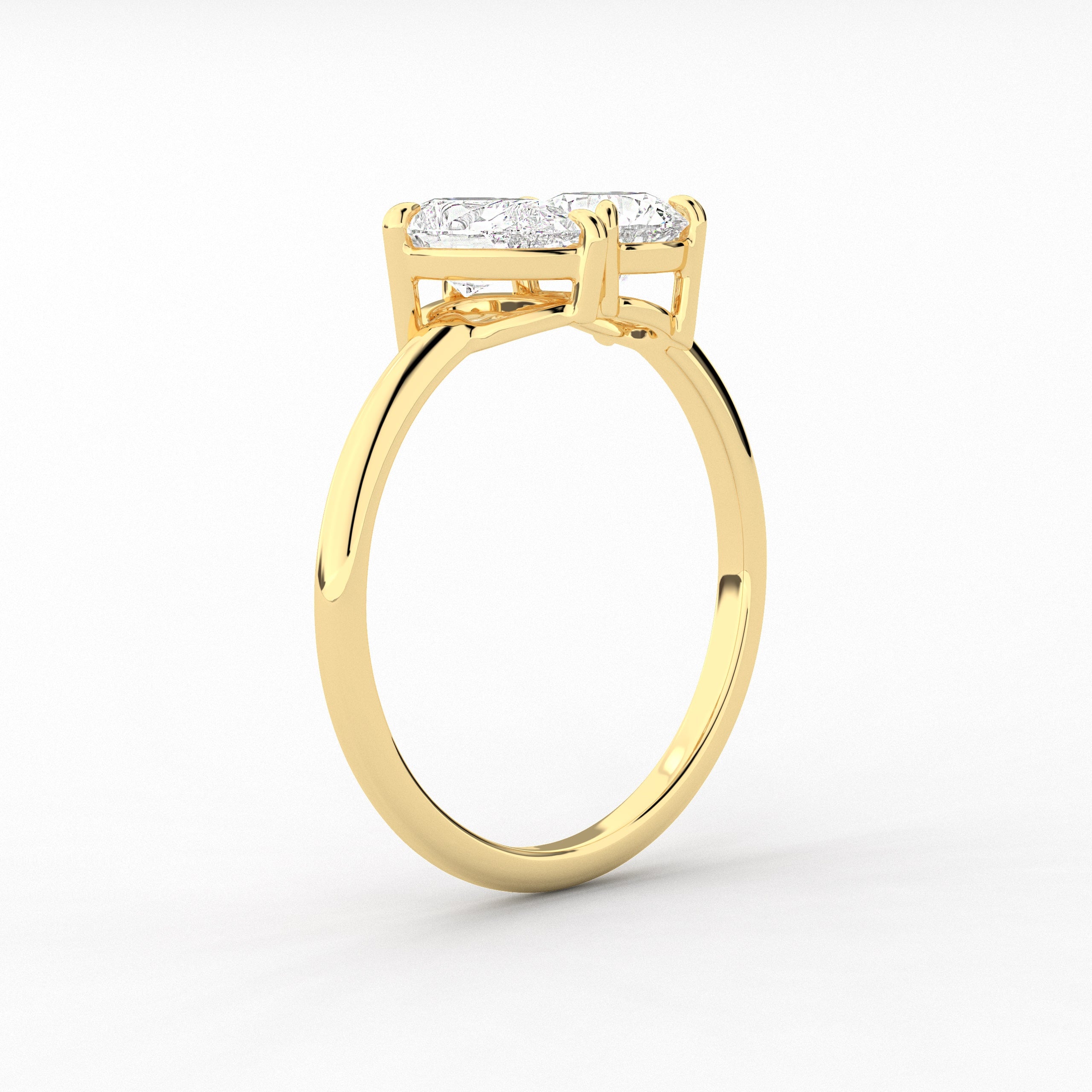 Round And Pear Cut Moissanite Diamond Engagement  Ring In Toi Et Moi Ring In Yellow Gold 